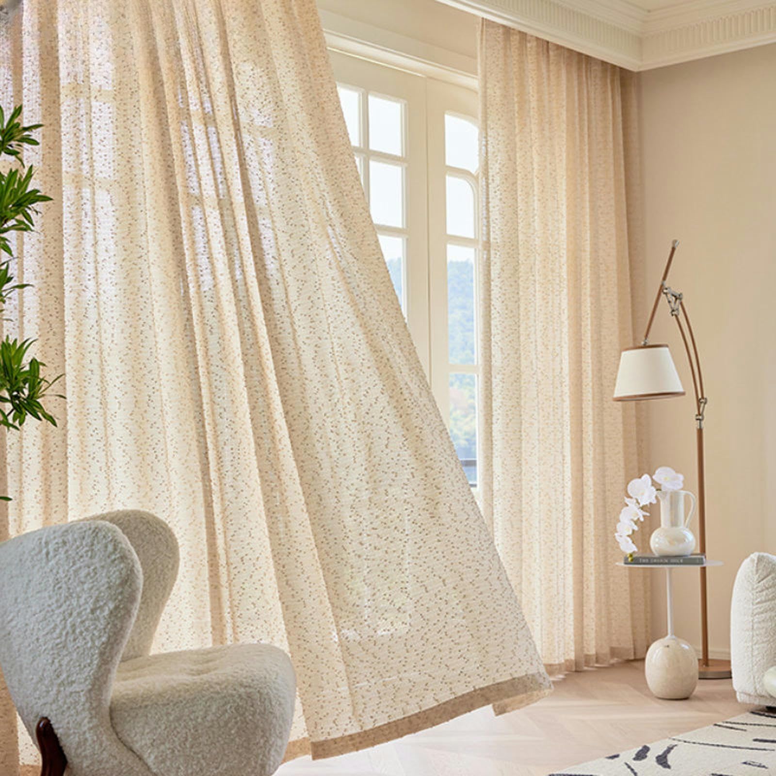Retro Zasłony do Salonu Sypialnia Jadalnia Tekstury Beżowy Tulle Sheer Voile Zasłony Okienne
