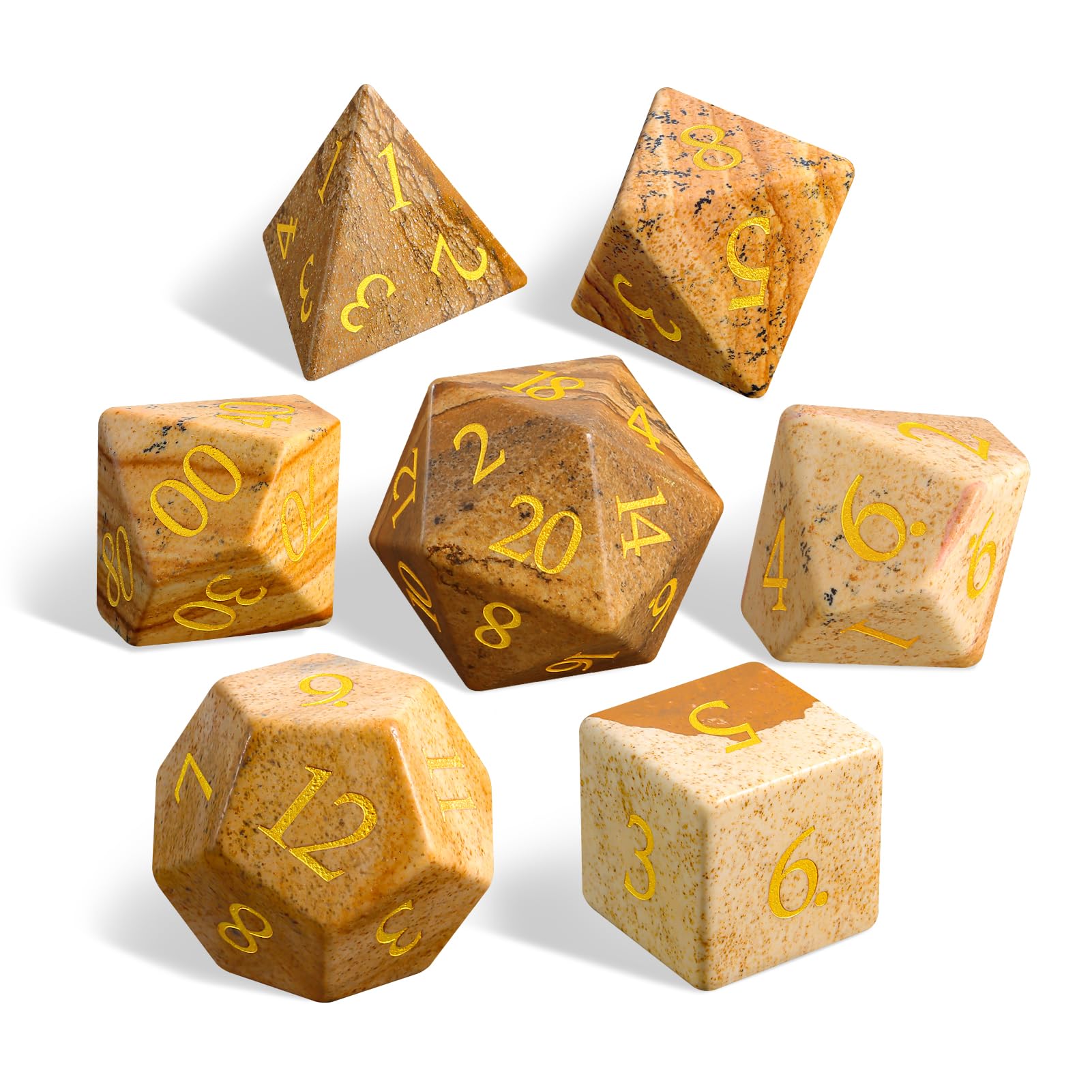 Photo 1 of LUCKY-M Stone Dice Set D&D, Gifts for Mom Polyhedral Gemstone Dice for Dungeons and Dragons, RPG Dice Sets D&D Accessories 7 PCS (Picture Stone)