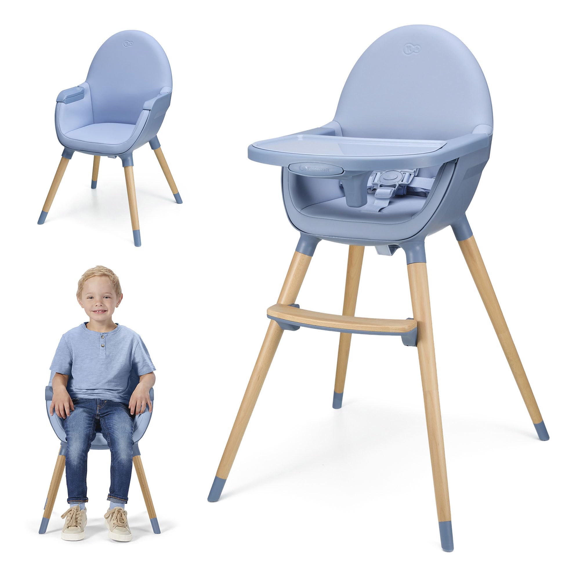 Kinderkraft FINI 2 Chaise Haute Bébé, 2 en 1, Fauteuil Enfant, Chaise Enfant, Puericulture Bébé, Évolutive, Réglable, Avec Plateau, Solide, Design Universel, Facilement lavable, 20kg, Nordic Breeze