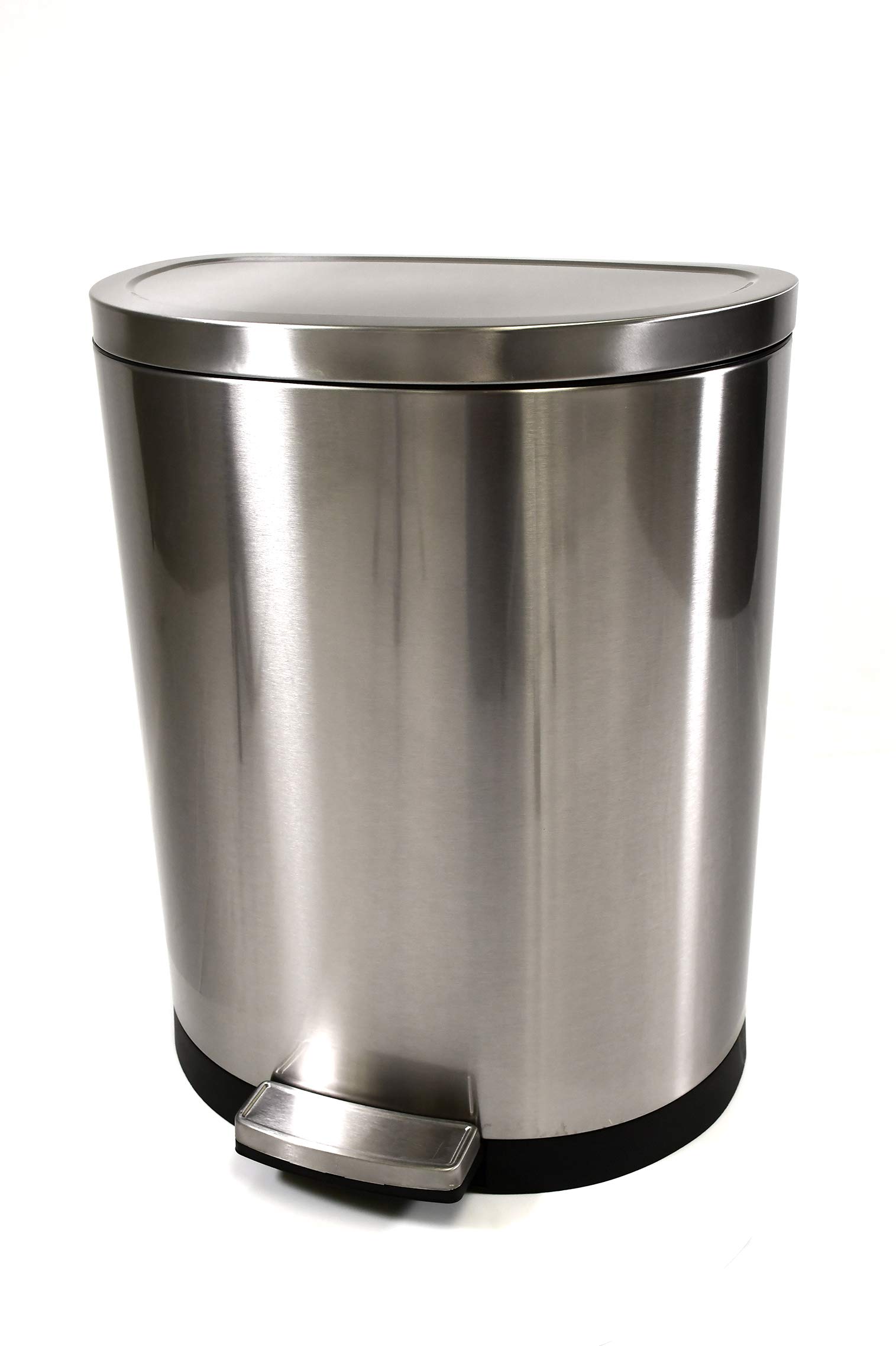Kleen-Fit 11.8-Gallon 45 Liter Semi-Round Stainless Steel Trash Can with Lid, Metal Garbage Can Trash Bin with Soft-Close Foot Pedal, Large Garbage Bin for Bathroom, Kitchen, Office