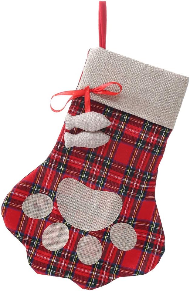E-FirstFeeling Pet Paw Christmas Stockings for Cat Dog Plaid Cat Christmas Stockings Fireplace Hanging Stockings Holiday Christmas Decorations (Fish)
