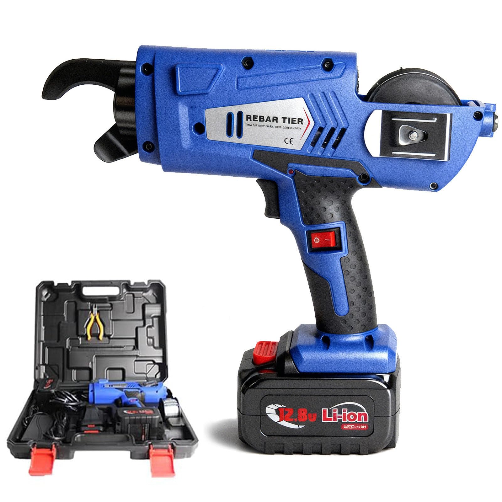 SOTIKARERY Automatic Rebar Tier Tying Machine/Electric Rebar Strapping Gun with 4400mah Rechargeable Batteries - 8-34mm Steel Bar Tie Tool - Two Battery -12.8v