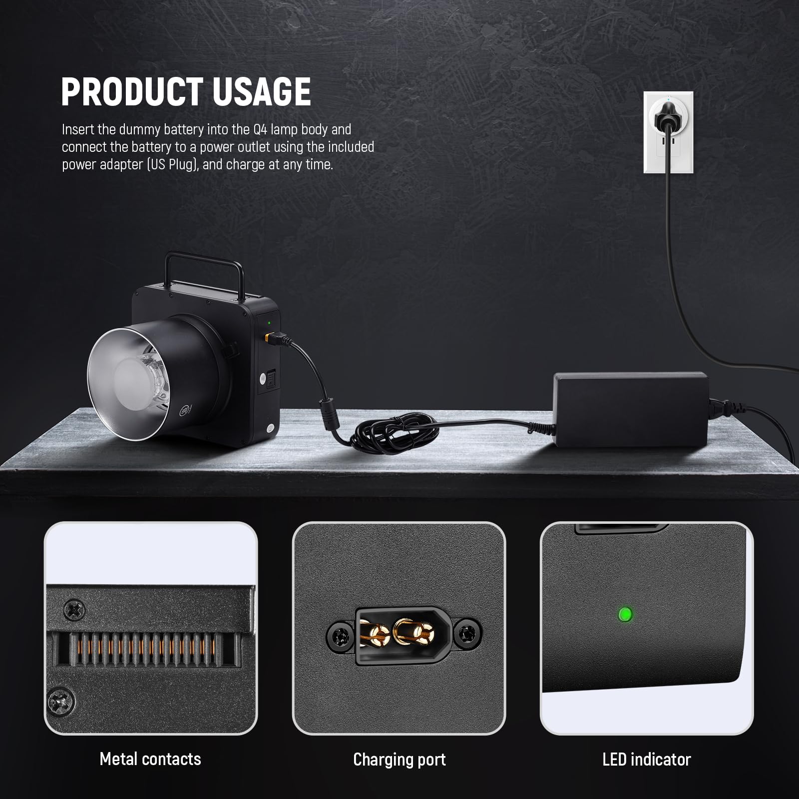 NEEWER NT-Q6 Batterie Factice Pour Flash Q6 - Adaptateur Secteur EU - Câble 5m - Protection Intelligente - Pour Studio