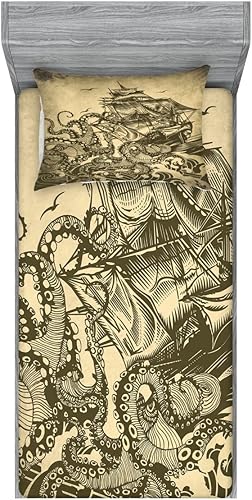 Miniatura 13 de Ambesonne Juego de sábanas bajeras y fundas de almohada, dibujos de aviones antiguos, vuelos clásicos con fechas, estilo vintage, diseño nostálgico,