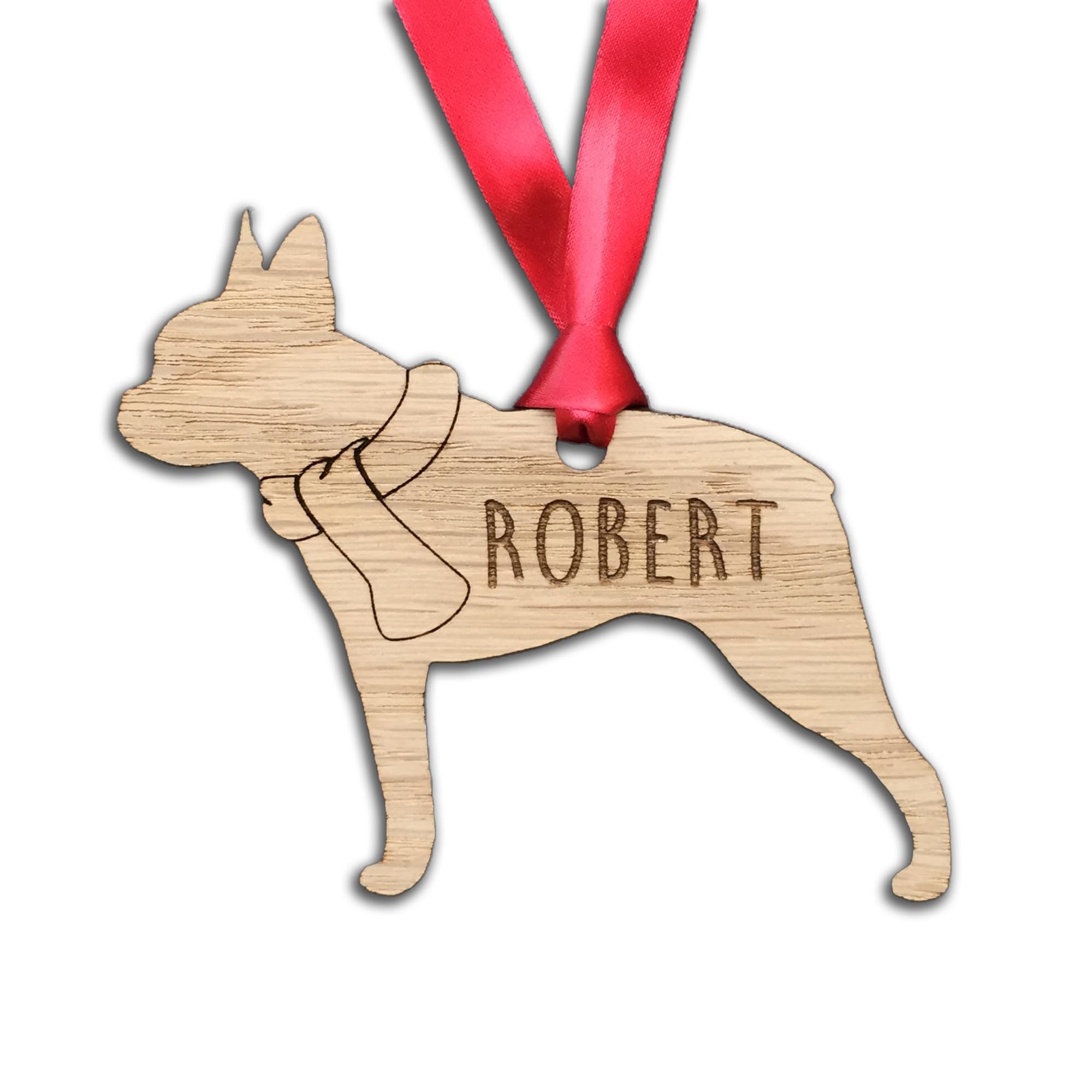 My Pretty Little Gifts Wood Personalised Boston Terrier Dog Decoration Oak Bauble - Christmas Tree Gift Pet Xmas