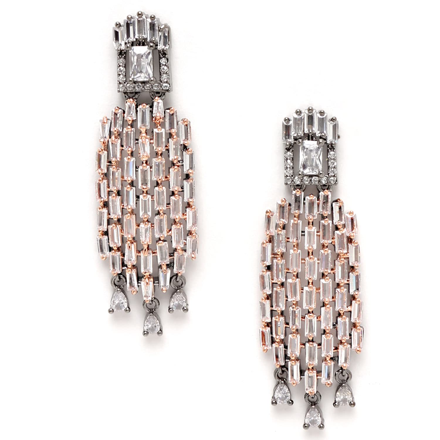 ZENEME Womens Rhodium Plated Contemporary Drop Dual Tone Designer Earrings Jewellery (B0B5RZFN2C) Amazon Price History, Amazon Price Tracker