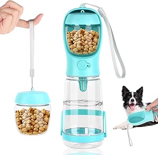 VFANDV Portable Pet Water Bottle, Dog Drinking Bottle for Travel, with Stand Against Spills and Feeder, Portable Dog Bottle on the Go for Small Dogs for Hiking (Blue, 550 ml) product image