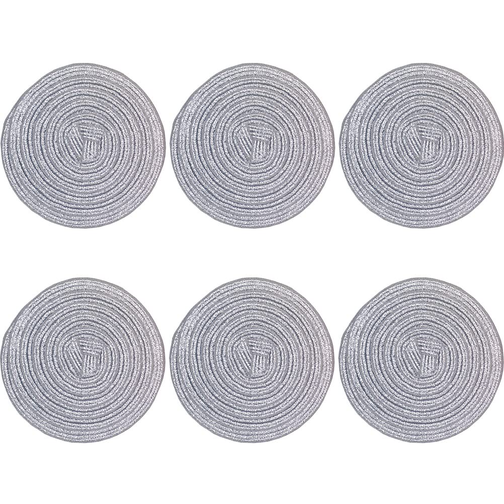 SCF2017 Round Woven Glitter Plastic Placemats 11cm Hollow Small Table Mats Coasters,Set of 6,Silver