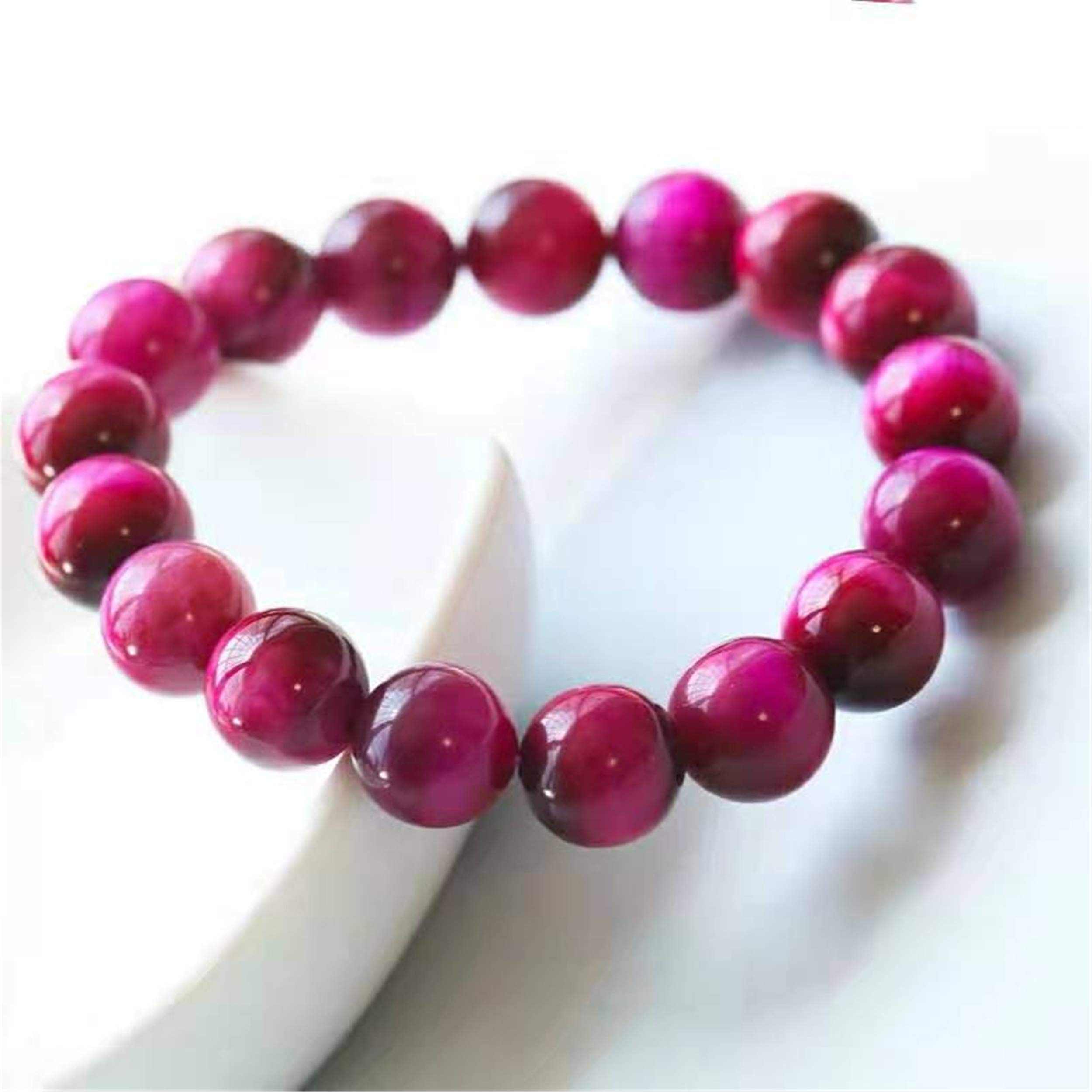 Braccialetti for donne,bracciale con perline,bracciale con occhio di tigre naturale Donna Uomo Bracciale con perline rotonde in cristallo elasticizzato con pietre preziose rosa 8mm 10mm 12mm 14mm
