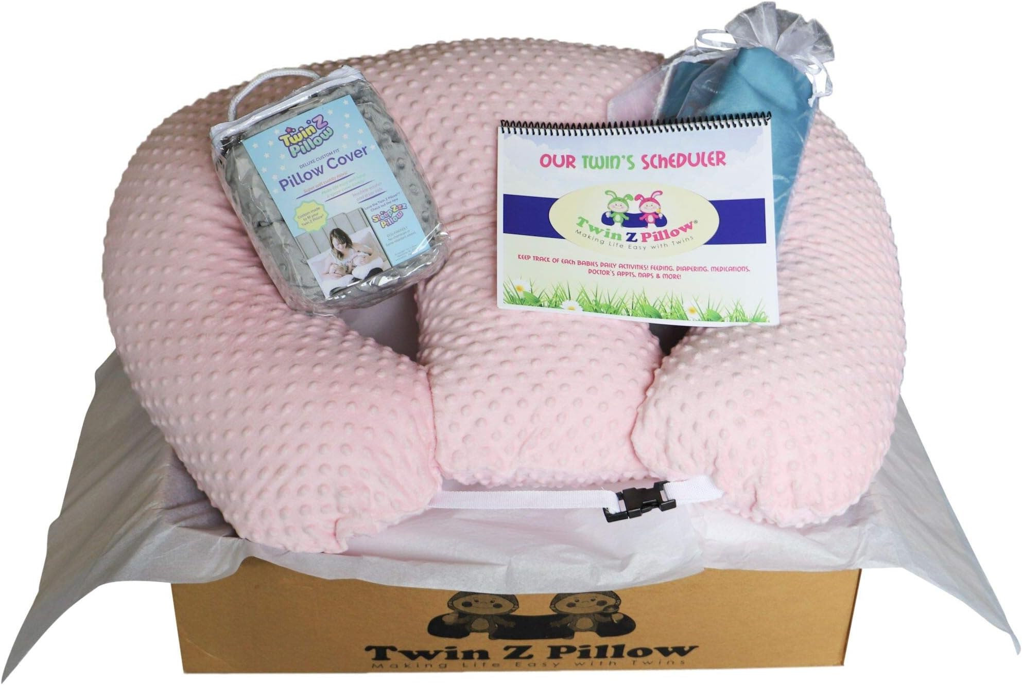 Twin Z Pillow Twin Silver Gift Set - 1 1 Pink Cover + 1 Grey Cover + Travel Bag + Twin Scheduler