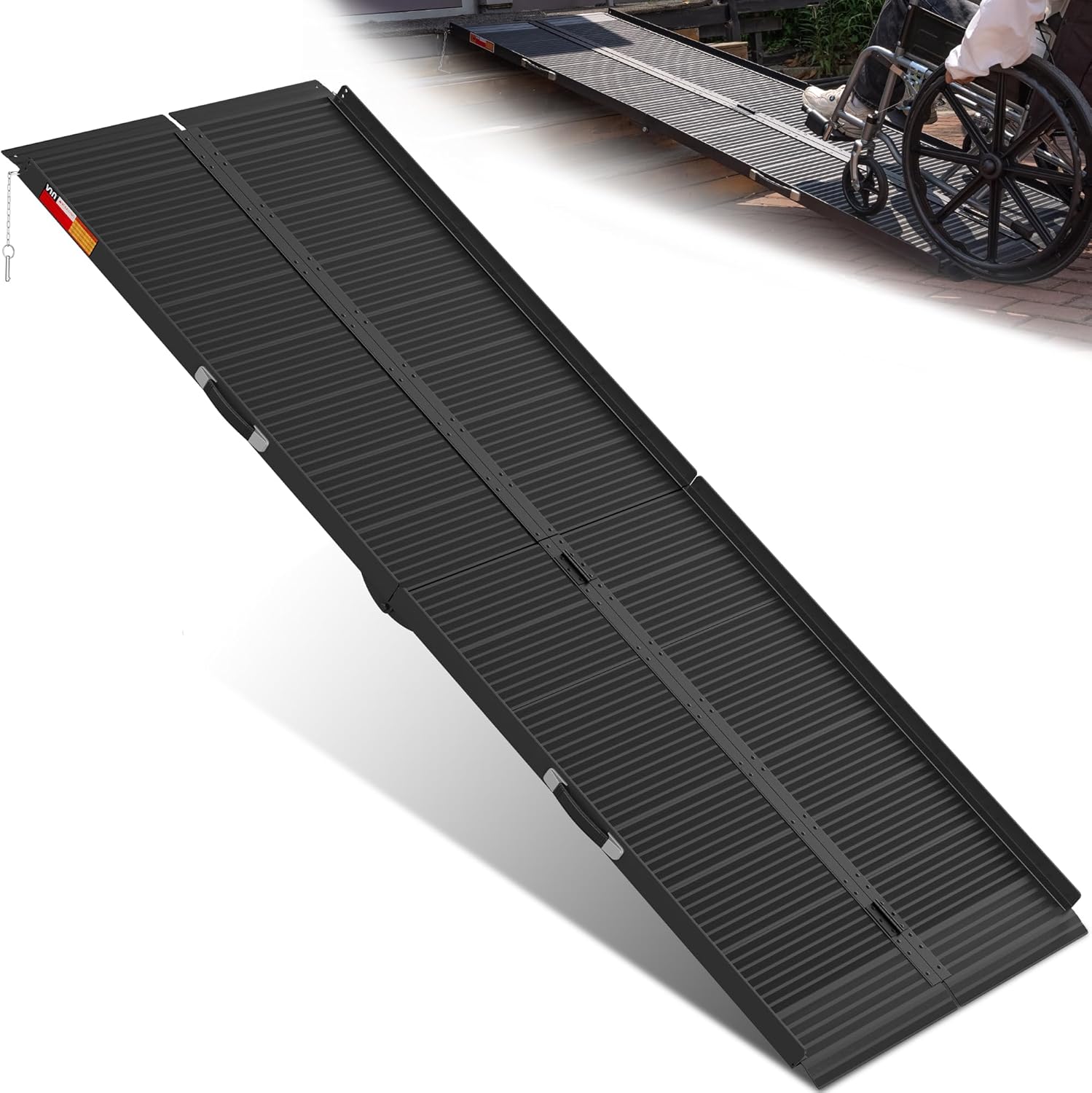VNN Portable Wheelchair Ramp 8FT, Black Seamless Non-Slip Aluminum Material Handling Ramps for Wheelchairs for Home, Handicap Wheelchair Ramps for Home Steps, Aluminum Ramps for Home, Doorways Metal 8FT (Usable height 8-24 inch)