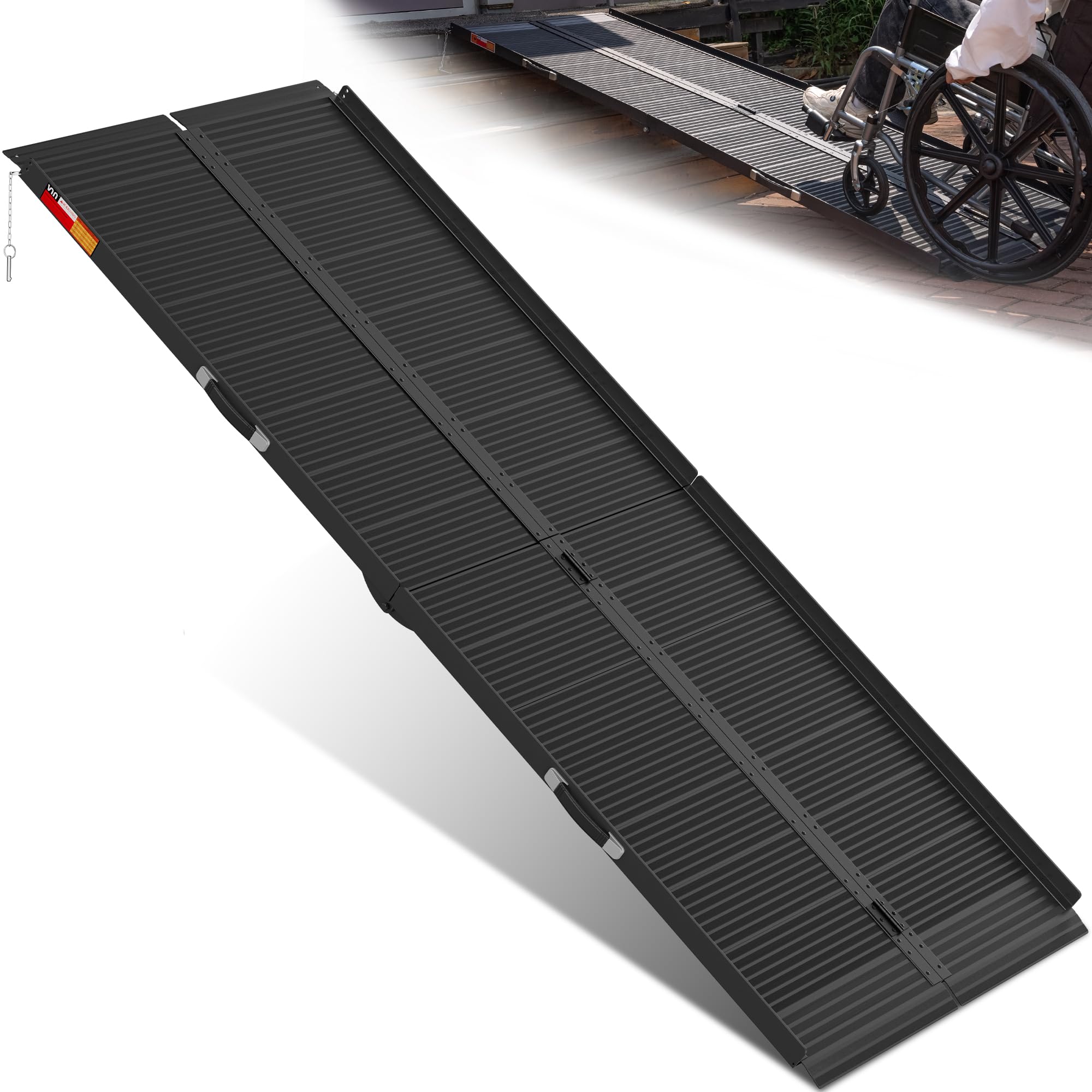 VNN Portable Wheelchair Ramp 8FT, Black Seamless Non-Slip Aluminum Ramps