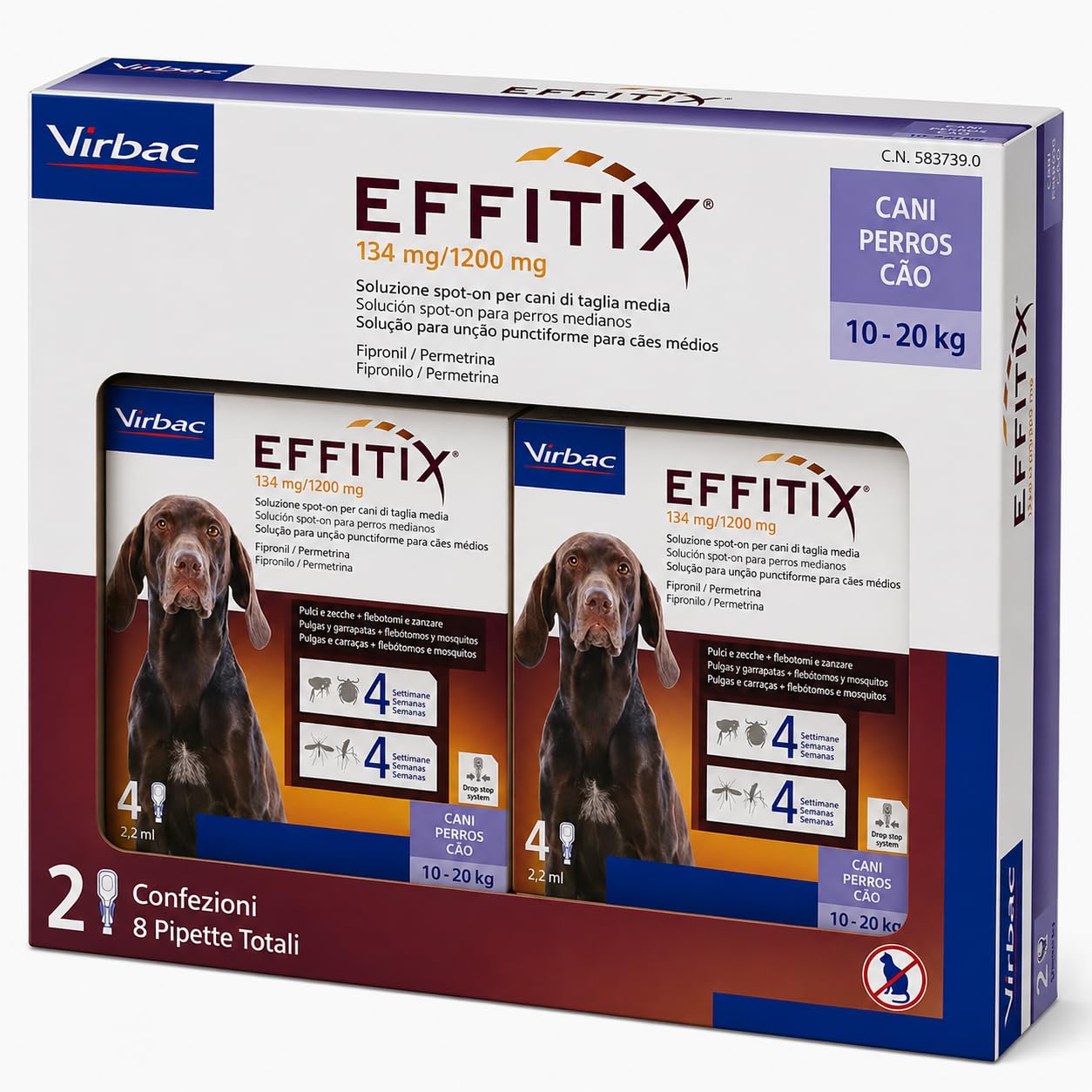 EFFITIX Cane MEDIUM (10–20 kg) / 4 pipette da 2,2 ml - 2 Confezioni - 8 Pipette Totali