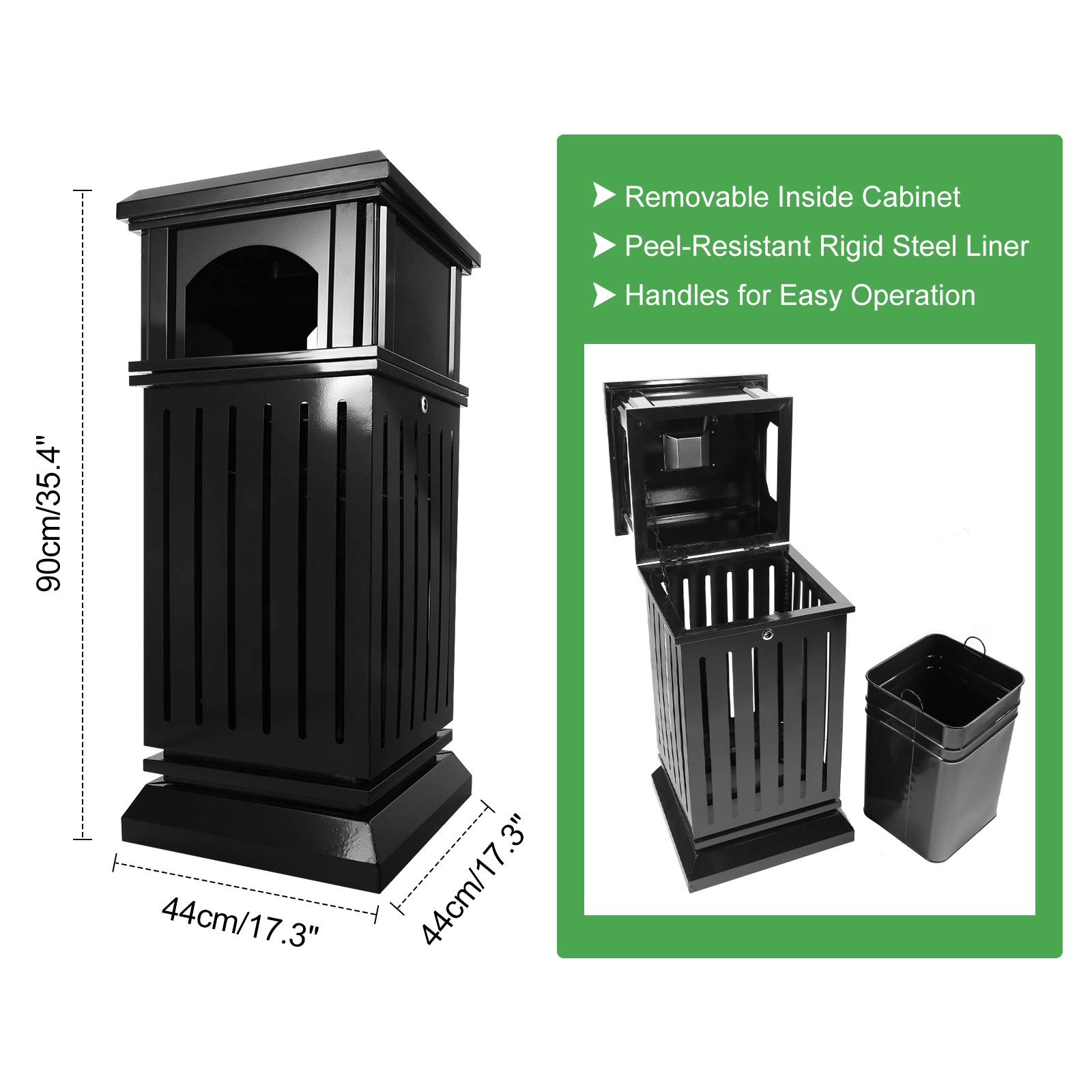 BEAMNOVA Trash Can Outdoor Ashtray Black Garbage Enclosure with Locking