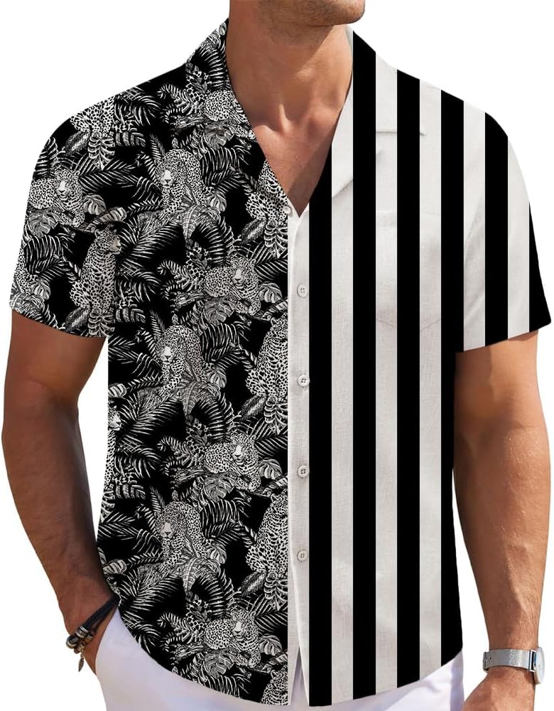 Mens Funny Hawaiian Shirts 3D Graphic Button Down Short Sleeve Tropical Holiday Beach Aloha Shirt - Image 2