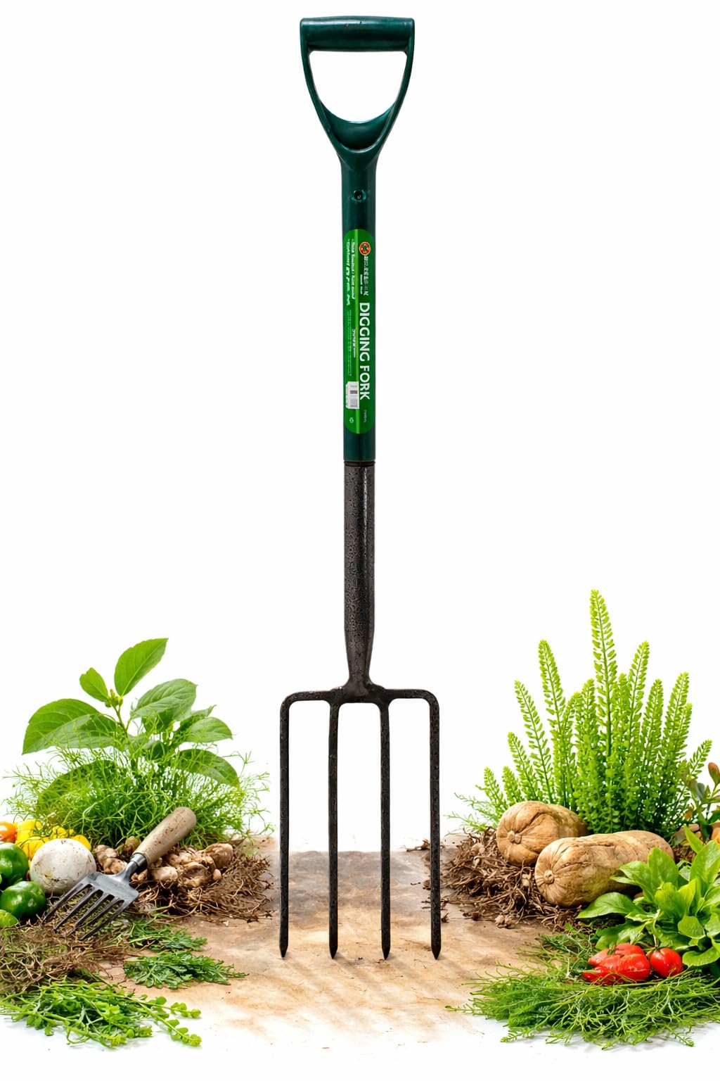 Heavy Duty Digging Fork Garden Tool with D Handle – Steel Garden Fork for Soil Turning, Compost Aeration, Root Breaking & Gardening Work