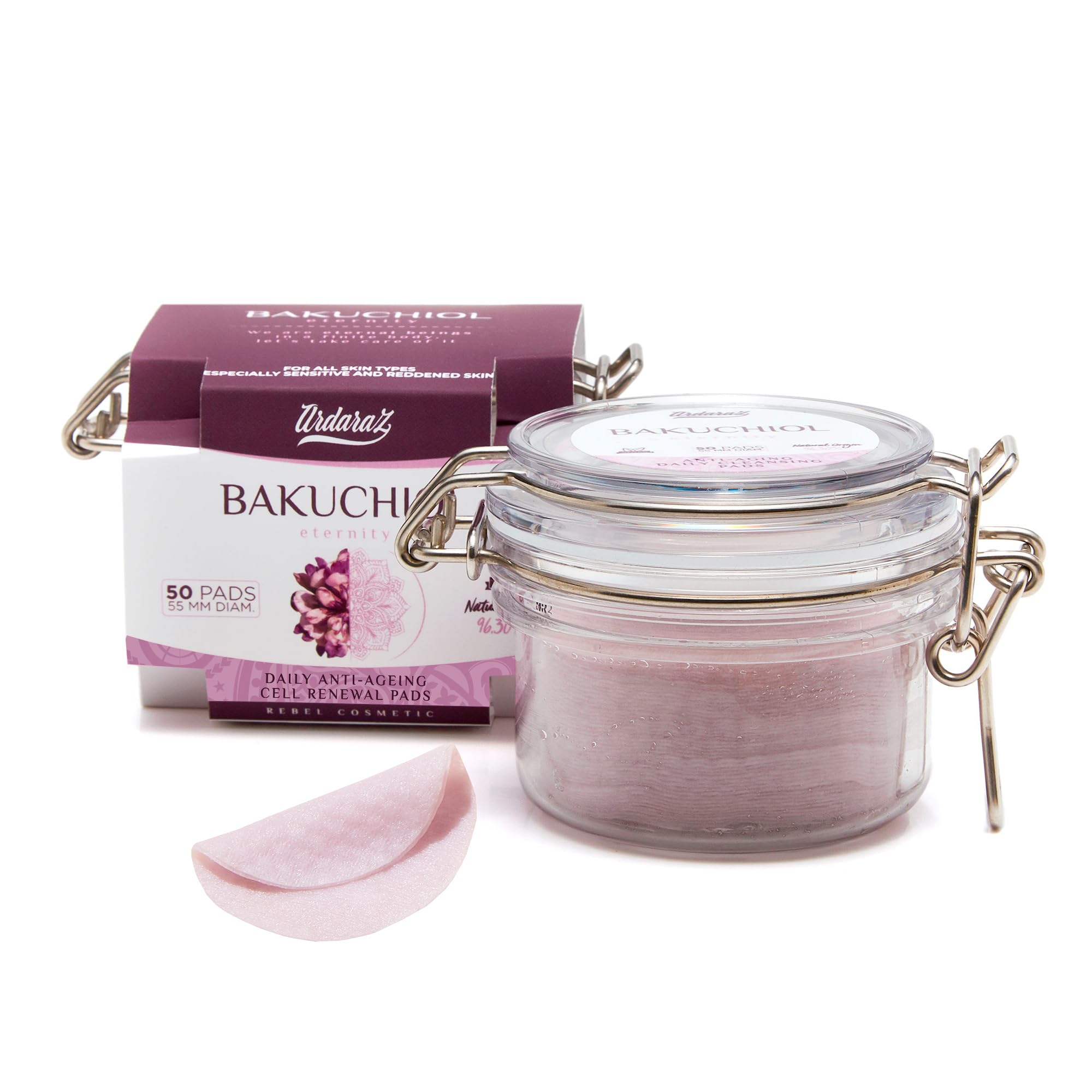 Ardaraz Cell Renewal Cotton Pads with Salicylic Acid and Bakuchiol. Pre Saturated Face Peel Pads. Wrinkle filler effect. Soft exfoliating pads for daily use. 50 units