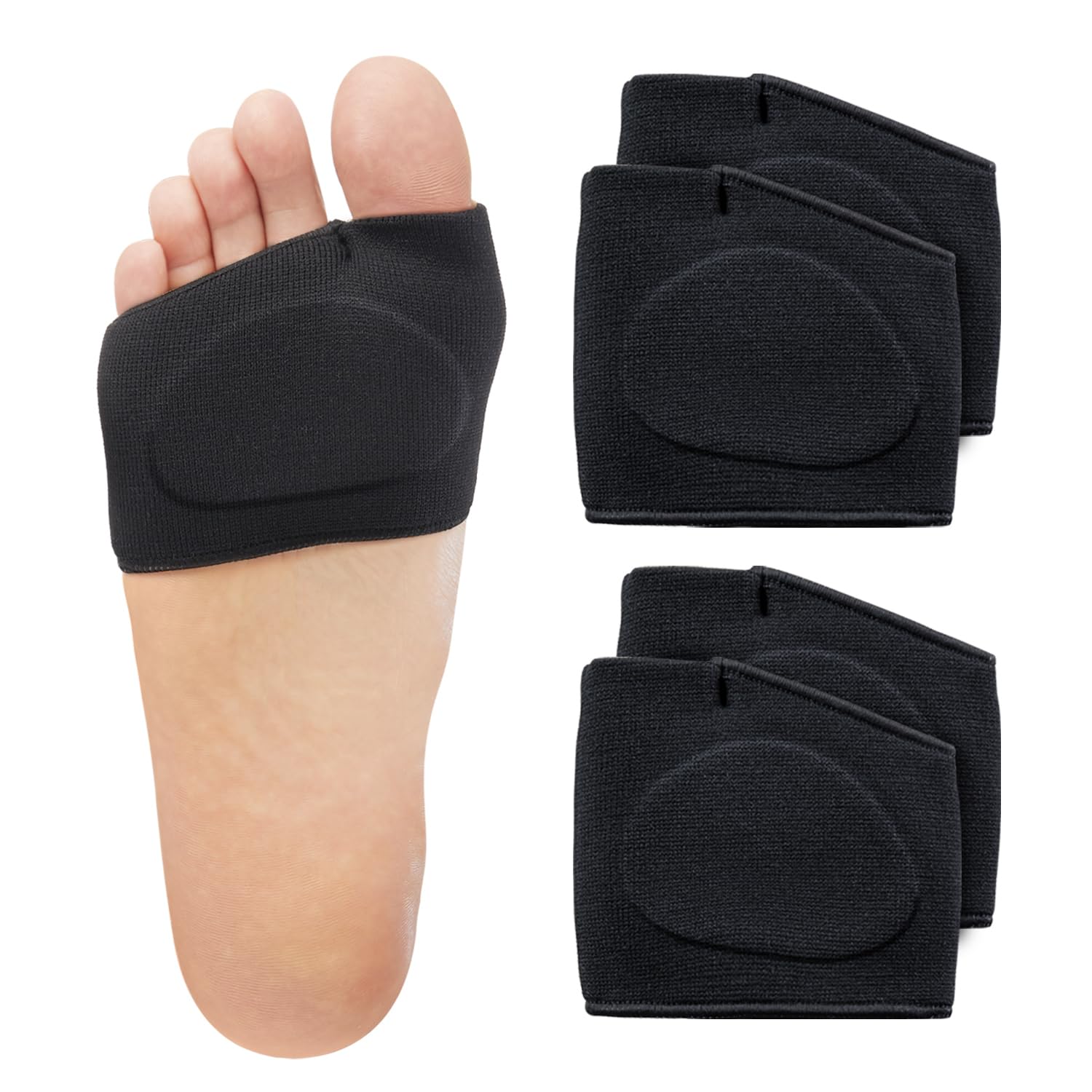2 Pairs Metatarsal Pads with Gel Pad for Women and Men, Foot Pads for Ball Pain Relief, Morton's Neuroma, Metatarsalgia Support (Black, M)