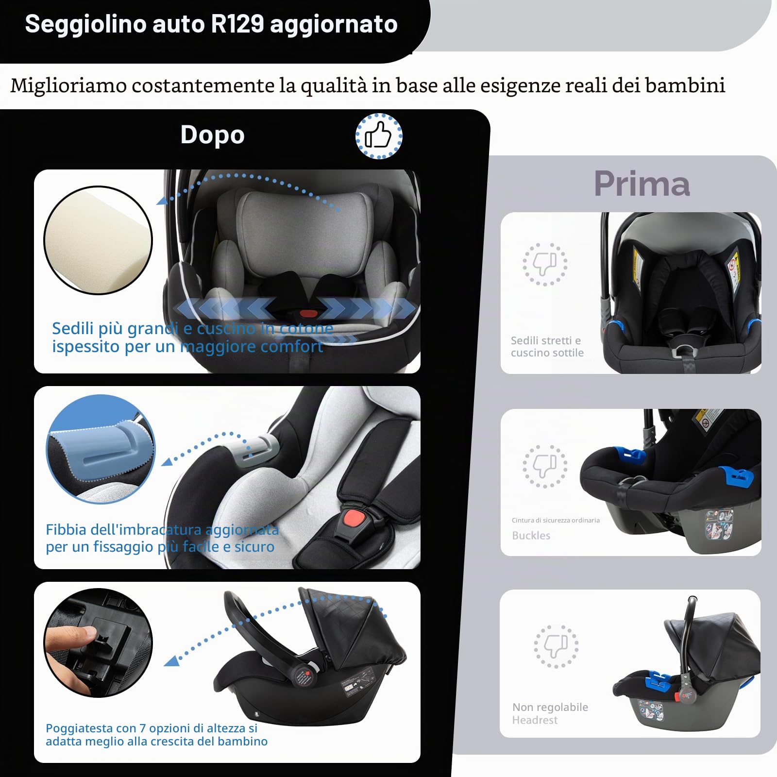 Cuoi Passeggino Combinato 3 in 1, Passeggini Cittadini Con Seggiolino Auto ECE R129, Passeggino Portatile Pieghevole In Un Clicco, Navicella Flessibile Convertibile Telaio In Alluminio Per