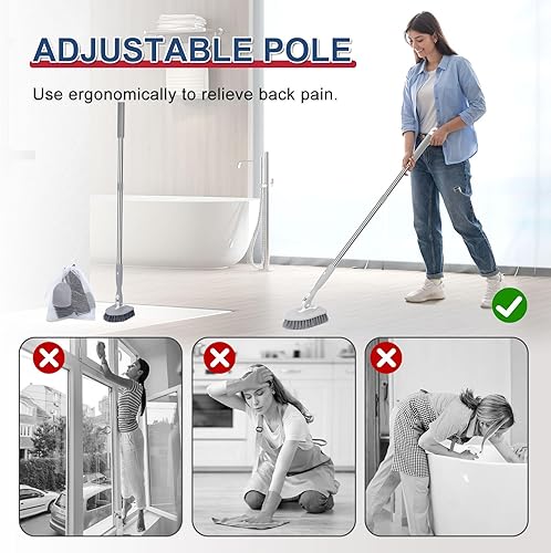Miniatura 7 de Limpiador de suelos de azulejos con mango largo, juego de cepillos de ducha 5 en 1 para baño, cocina, paredes, fregadero, incluye raspador de