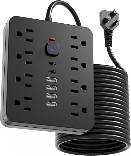 Miniatura 8 de Regleta de protección contra sobretensiones de 5 pies - Cable de extensión Chiefway con múltiples tomacorrientes (8 tomacorrientes de CA, 4 puertos