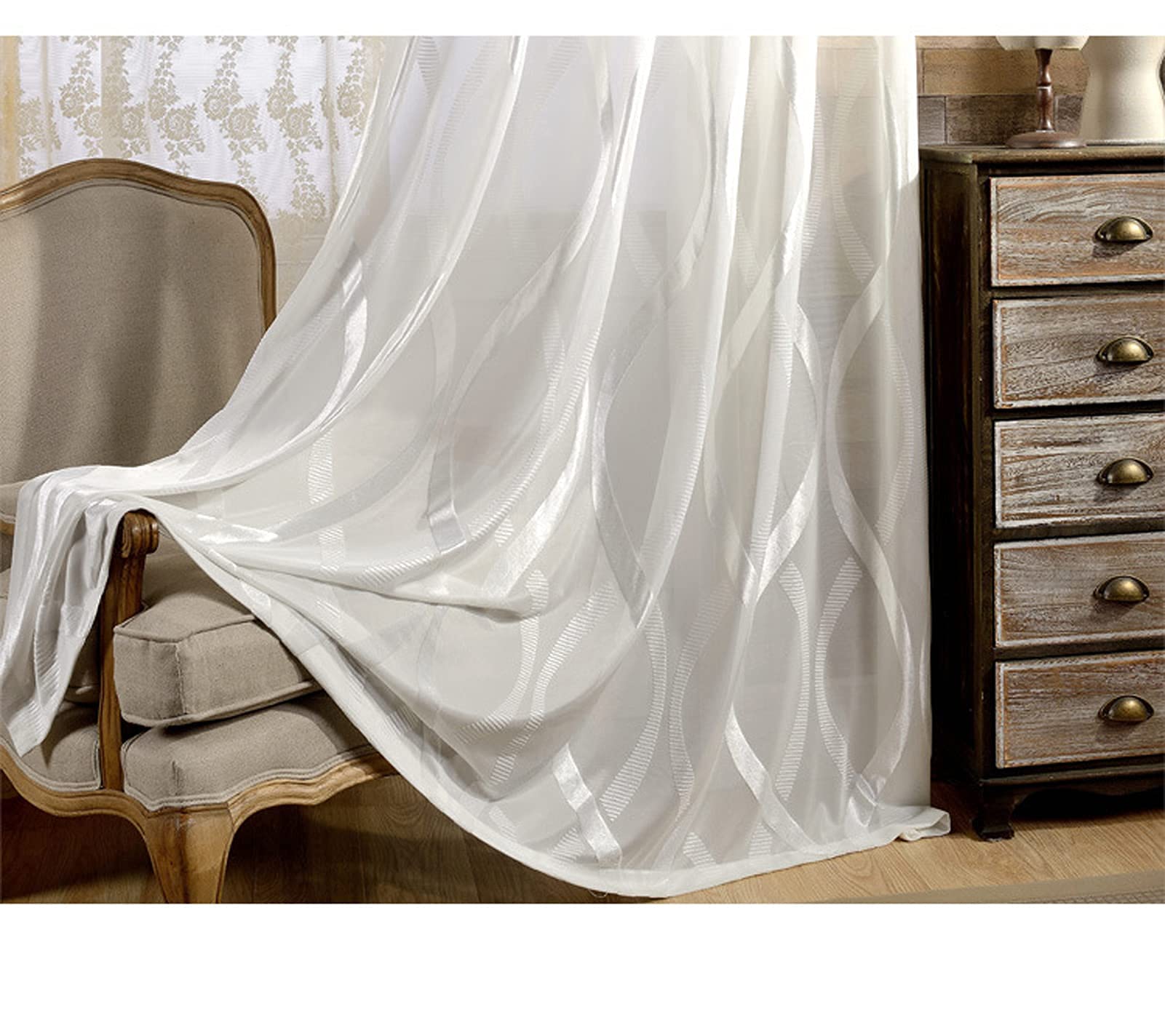 Rideau de broderie tulle blanc 200x270 pour grand salon