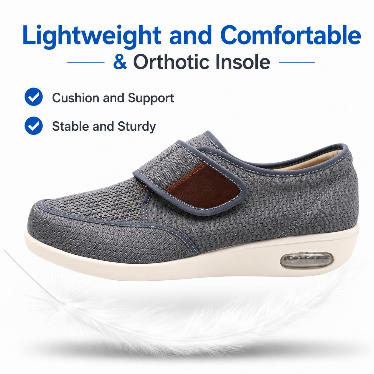 Orthoshoes Damskie buty na obrzęk siatkowe, oddychające, lekkie trampki do chodzenia, poduszka powietrzna dla cukrzyków, osób starszych, opuchniętych stóp, zapalenie powięzi podeszwy