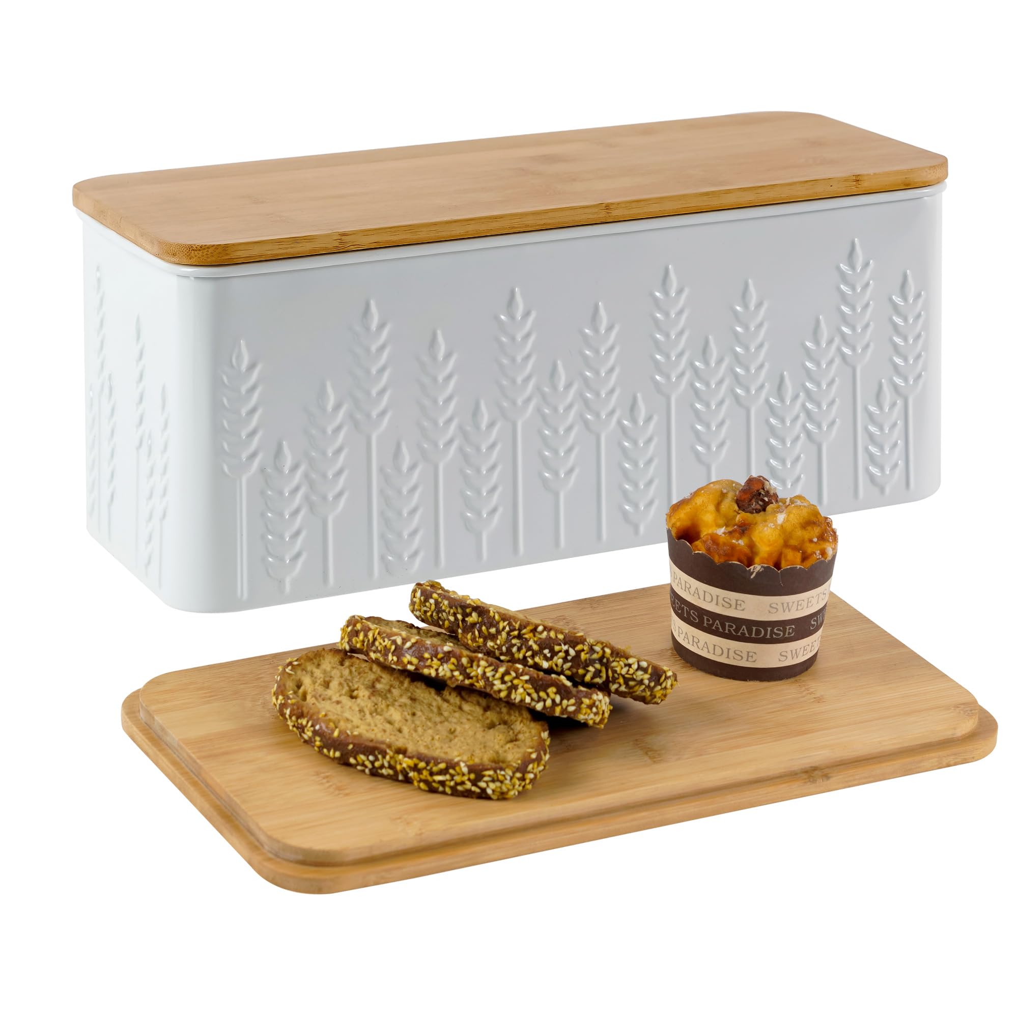 Photo 1 of HOME PALETTE Embossed Bread Box with Bamboo Lid