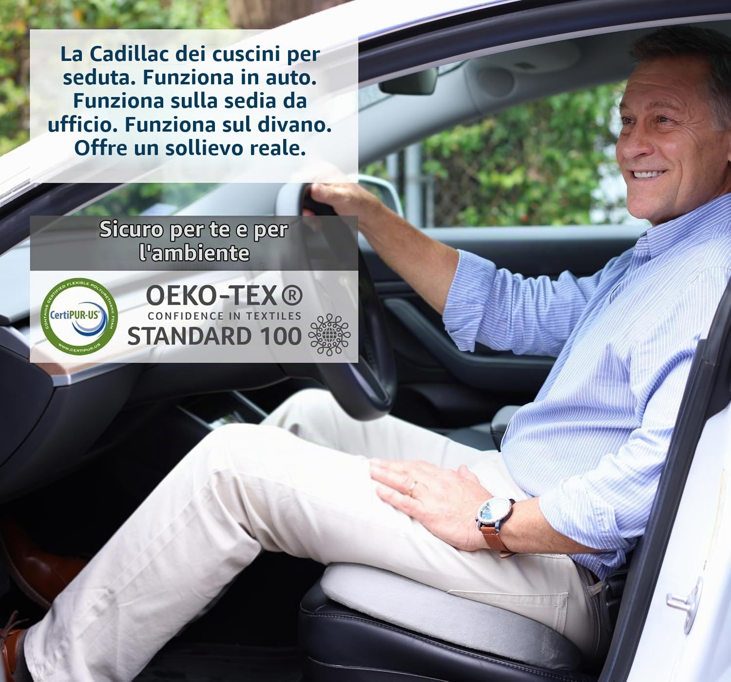 ComfiLife Cuscino antiscivolo in memory foam per coccige, per alleviare il mal di schiena, supporto per coccige, sciatica, postura sana, sedia da ufficio, seggiolino auto, viaggi, guida, sedia a