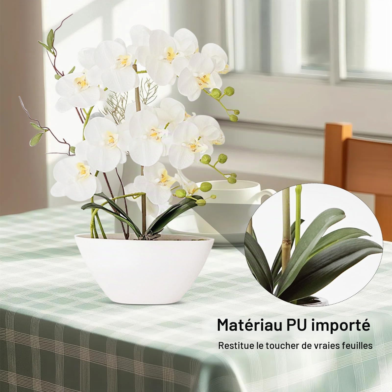 Fleurs Artificielles, 45CM Fleurs Artificielles Orchidée Décoration Artificielle Plantes Comme De Vraies Décoratives Artificielles Orchidées En Pot Décoration De Table Rebord De Fenêtre Pour Salon
