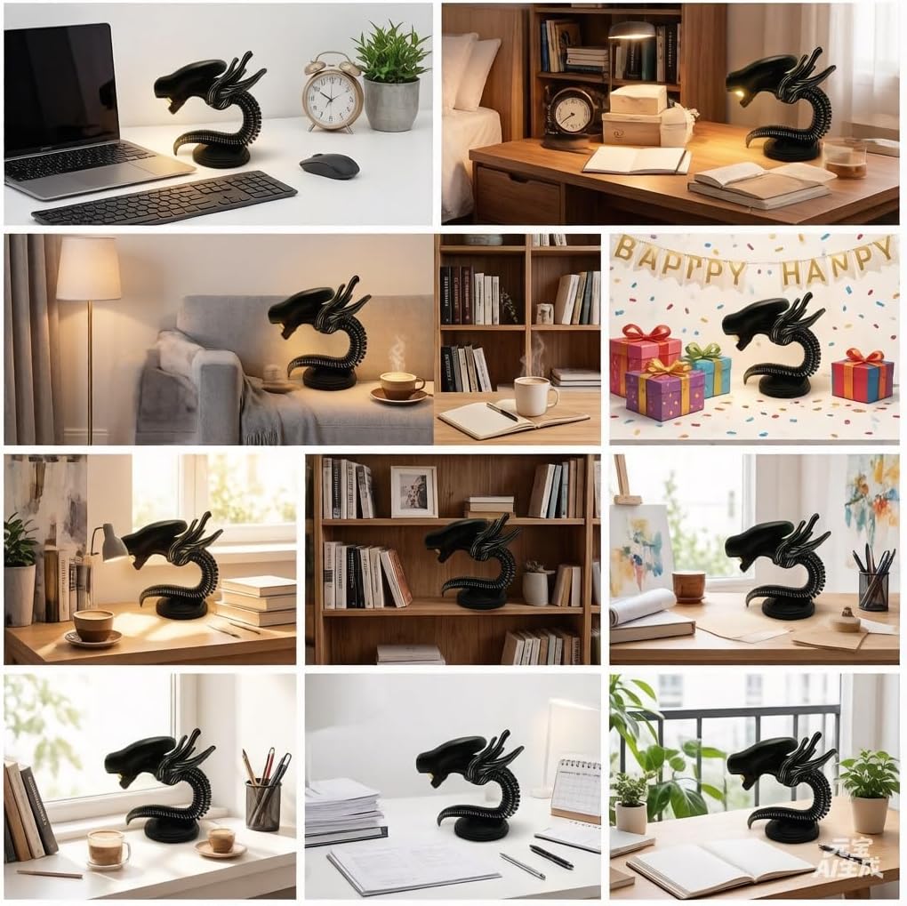 Alien lamp Xenomorph Collectible Figurine,LED Eye Protection Reading Desk Light Sci-Fi Horror Theme with Display Base (B-Lights)