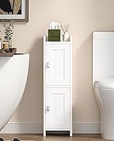 Akxomel Slim White Bathroom Cabinet 7.9x7.9in Narrow 2-Door Toilet Paper Organizer Adjustable Shelf Small Space Storage