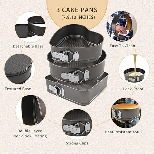 Miniatura 4 de Springform - Juego de 8 moldes para tartas de 9,10 pulgadas, molde redondo para tartas de queso, antiadherentes, moldes para tartas de queso con 100