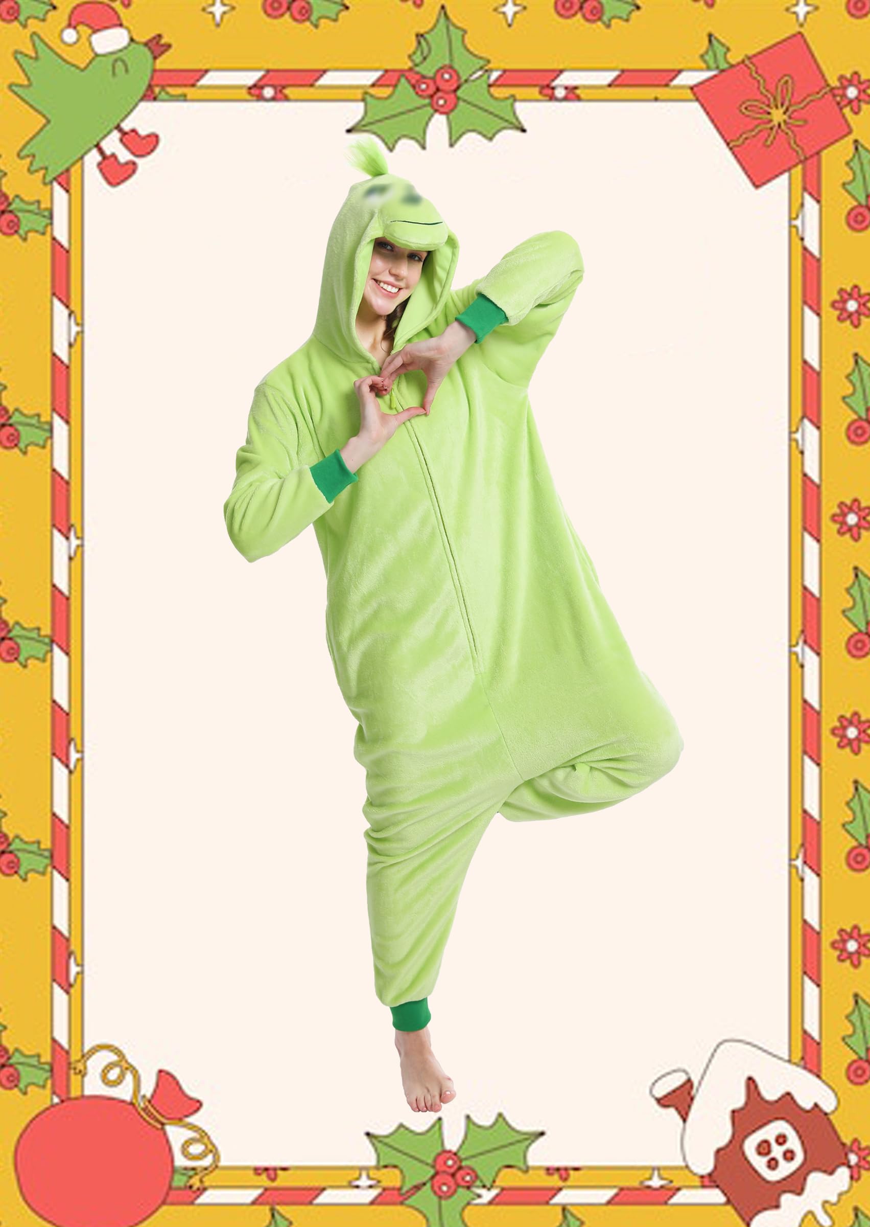 dressfan Navideño Verde Monstruo de Disfraz,Navideño Monstruo Pijama,Disfraz de Cosplay Halloween Carnaval Pijamas para Unisexo Adultos y Adolescentes