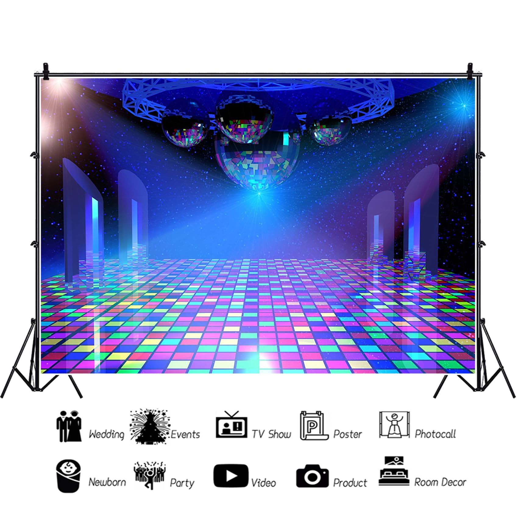 4,5 x 3 m tło dyskotekowe, winylowy, neonowy reflektor, muzyka sceniczna, klub nocny, do fotografii, dyskoteka, dyskoteka, motyw dyskotekowy, przyjęcie urodzinowe, baner, fotobudka,