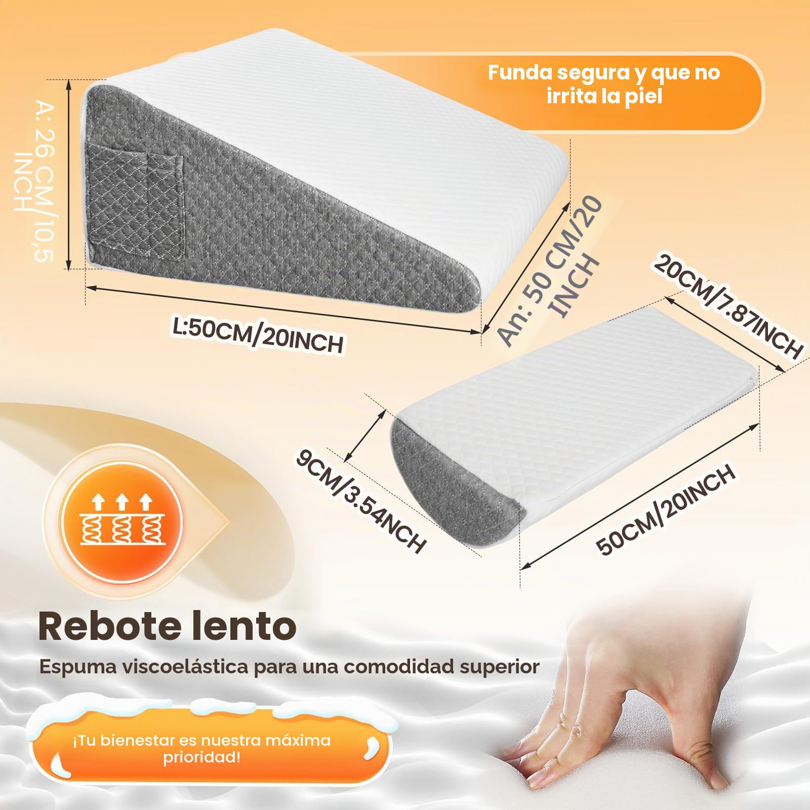 Cojín Triangular De Espuma Viscoelástica para Cama Y Sofá, Cojín Ergonómico para La Espalda contra Reflujo, Ronquidos, Dolor De Espalda, como Cojín De Lectura, Elevación De Piernas Y Apnea del Sueño