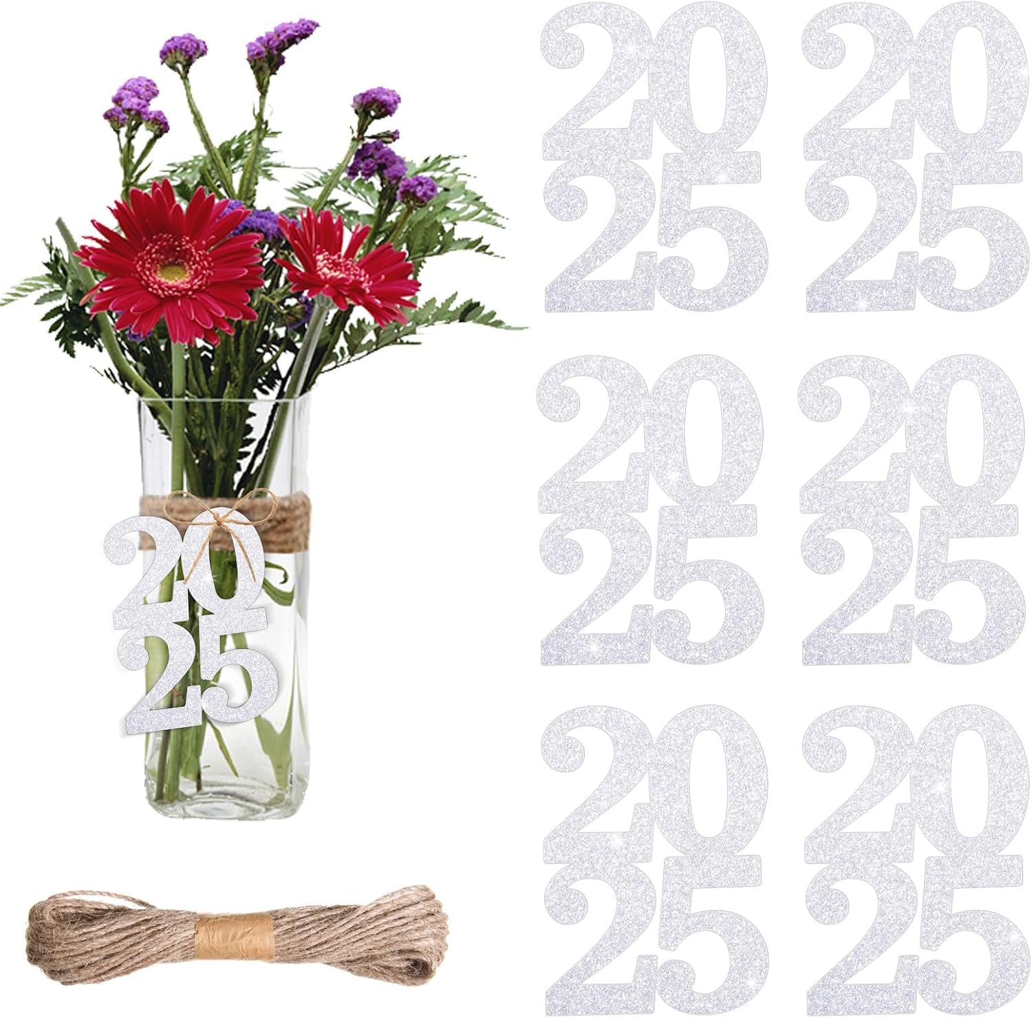 48 Pieces Glitter 2025 Cutouts Tags Decorations Double Side 2025 Graduation Cutouts 2025 Graduation Centerpiece 2025 New Year Decorations for New Year Party Supplies Favor(Silver, 2025)