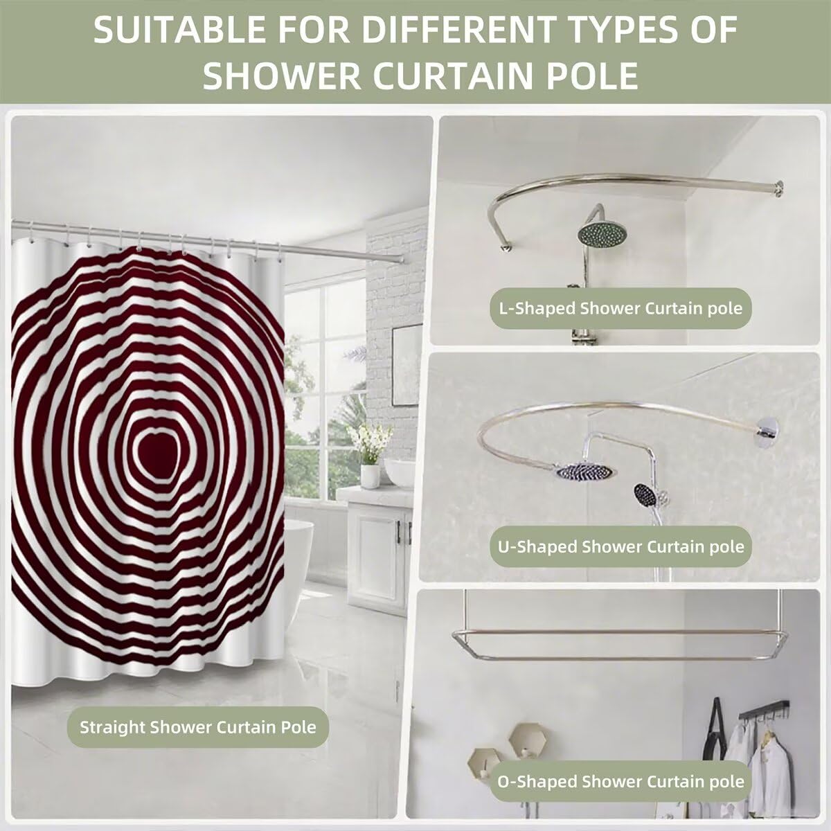 Weiß Duschvorhang 240x200 cm, Duschrollo mit 12 Duschvorhang Haken, Abstrakt Shower Curtains Beschwerter Saum, Waschbar Polyester Stoff Wasserdicht Extra Lang für Badewanne Badezimmer Deko -2255