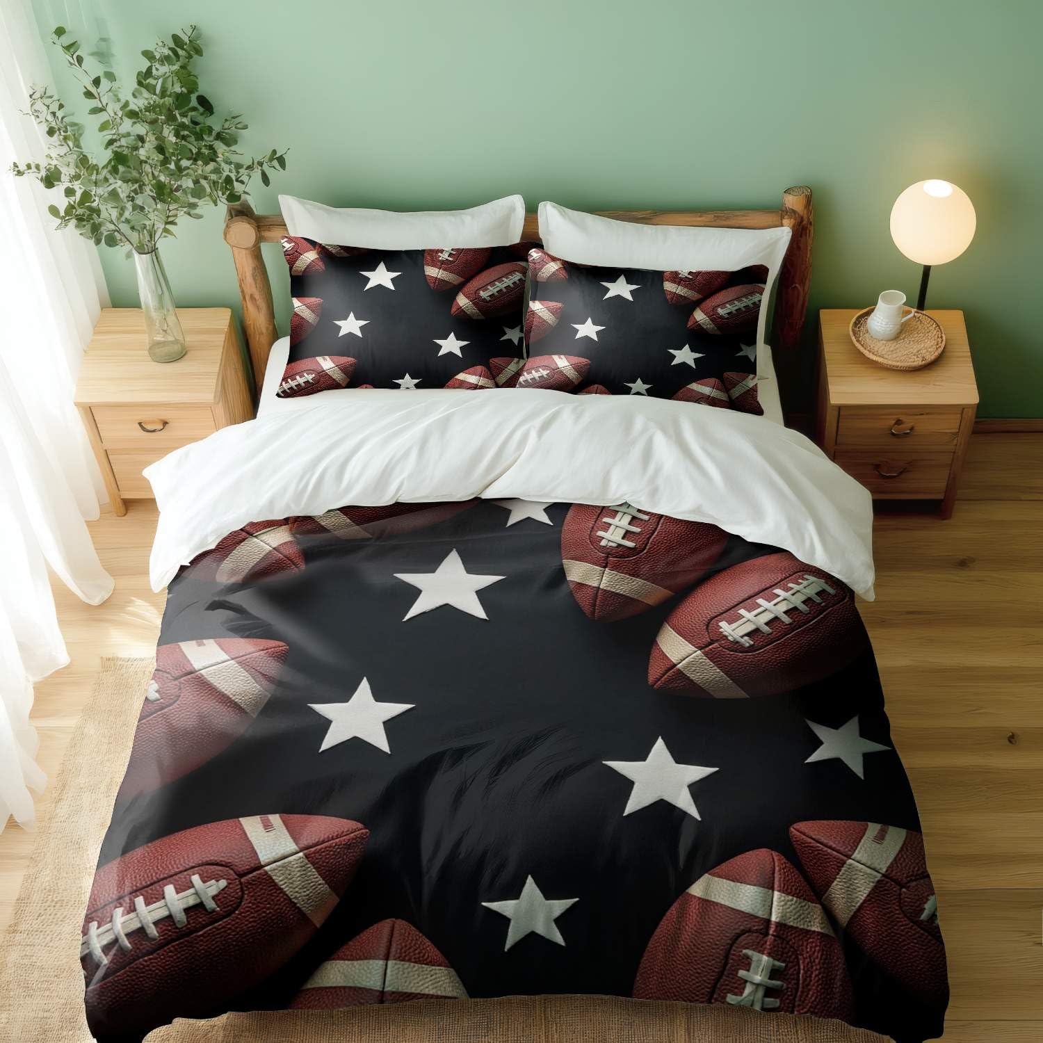 Housse de couette football américain 3D marron parure de lit double enfant