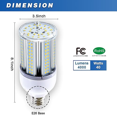 Miniatura 2 de Tienda - Bombillas LED de alto brillo de 35 W, lámpara LED de maíz con base E26, 5000 lúmenes, 5000 K, luz diurna, 100 V  277 V, bombilla para
