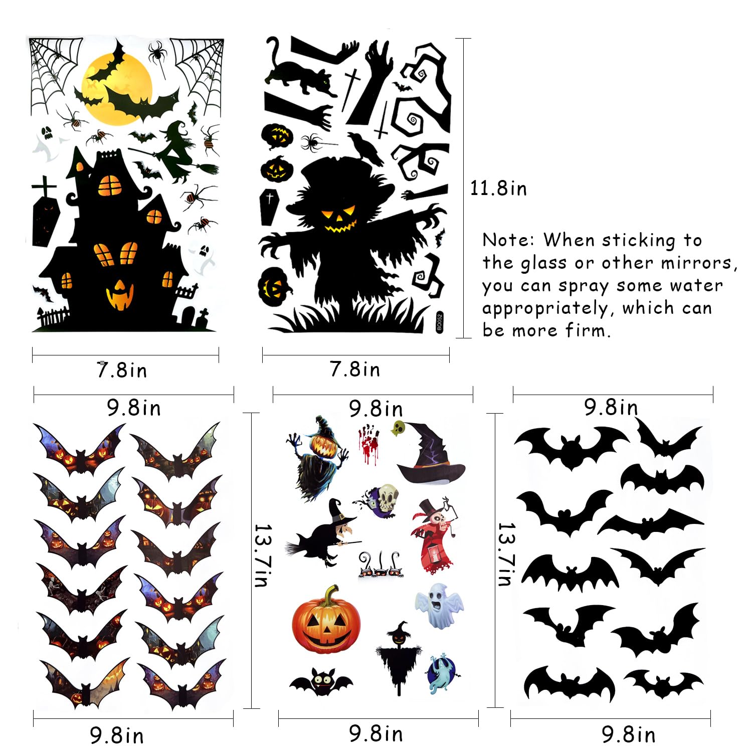 Mauts 149pcs Halloween Window Stickers Glass Decals for Halloween Party Decorations and 16pcs 3D Bats Decoration-4 Sizes Realistic PVC Scary Bats Window Decal Wall Stickers - Image 2