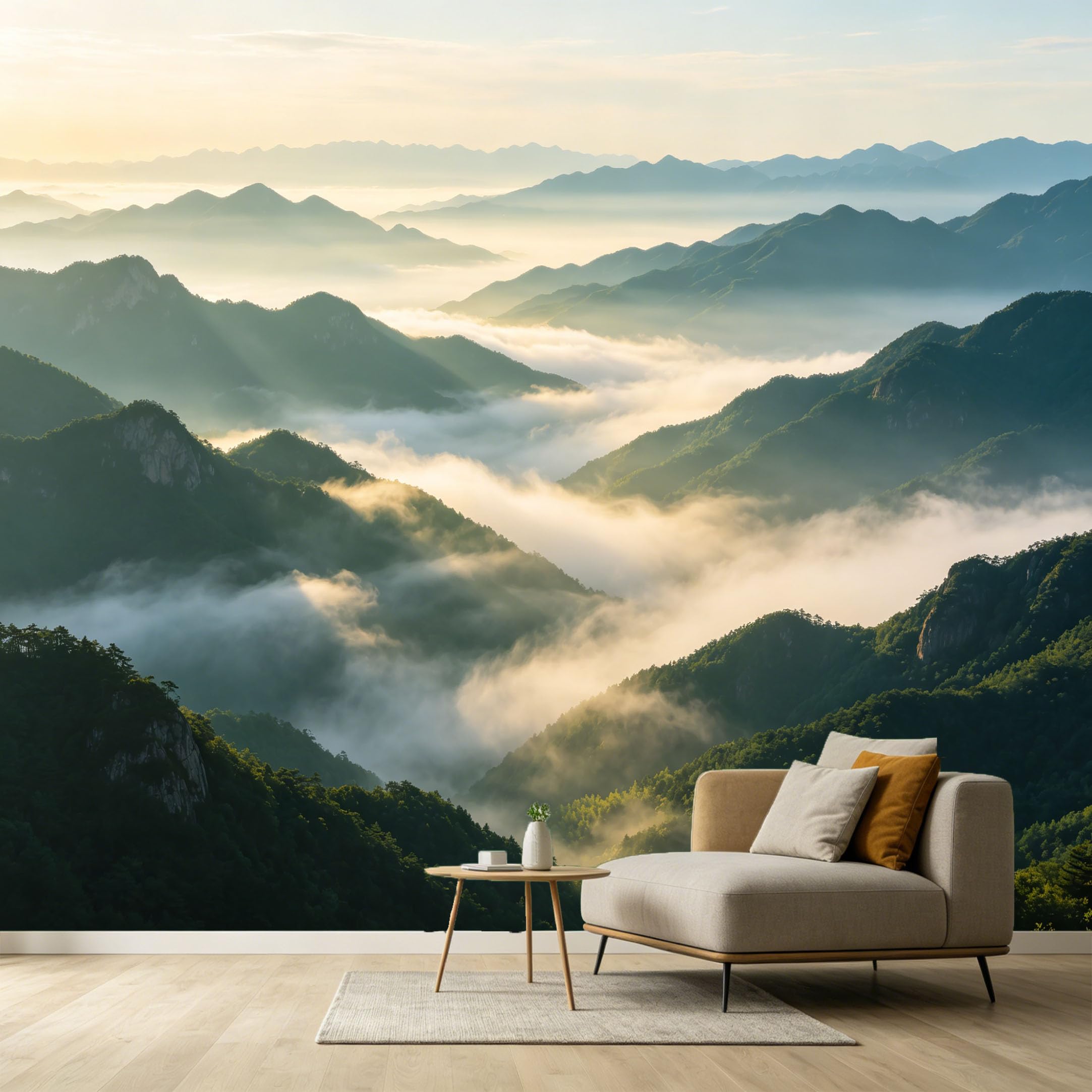 Custom Size Wall Murals Misty Mountain Landscape Sunrise Morning Clouds Nature View SelfAdhesive Wall Fabric Removable Large Wallpaper for Photo Living Room