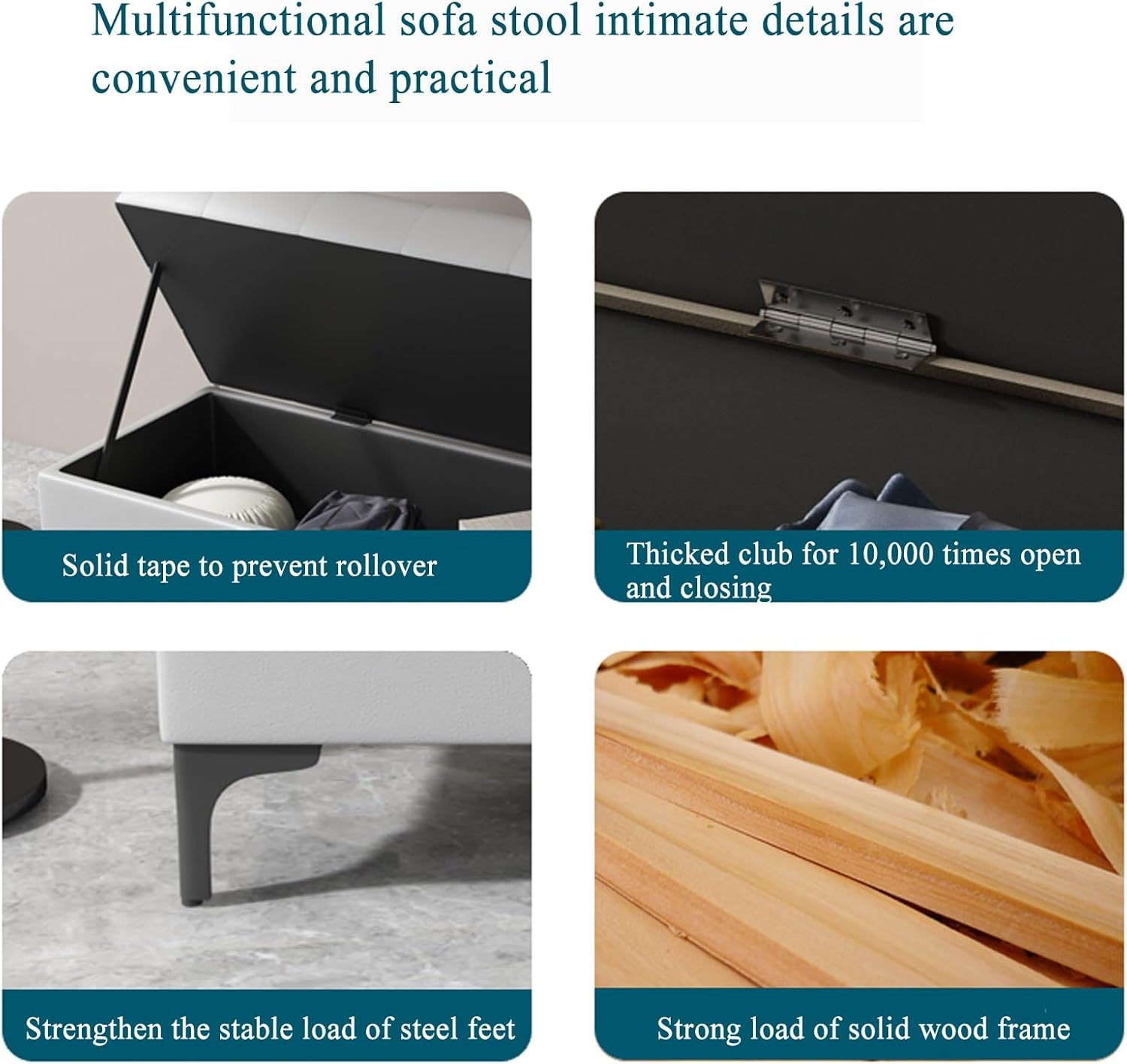 Upholstered Footrest ，End of Bed Bench with Soft Close Lid，Rectangular Faux Leather Ottoman ,Long Extra Storage Bench Foot Stool with Storage，for Bedroom and Living Room(Beige,40*40*43cm/15.7*15.7*17i