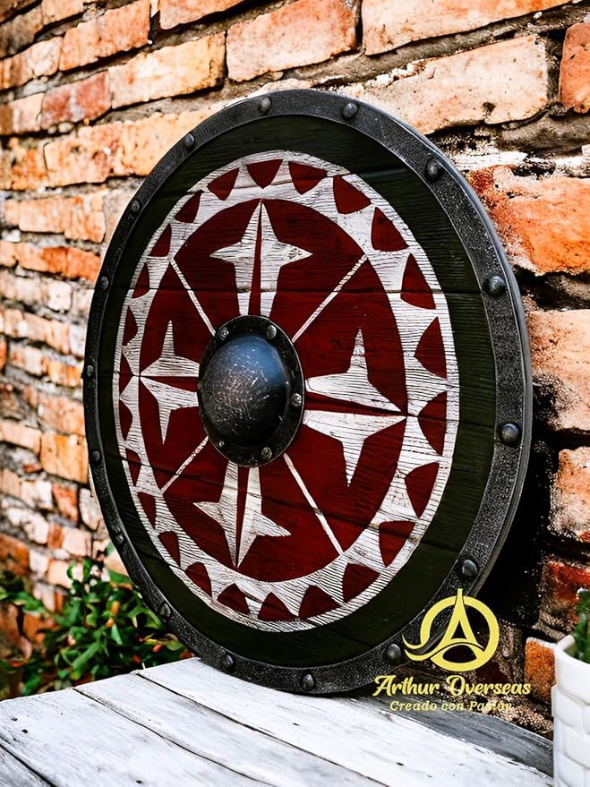 Średniowieczna ręcznie wykonana Uhtred Last Kingdom autentyczna drewniana tarcza wikingów 61 cm, Jasne, 24 Inch