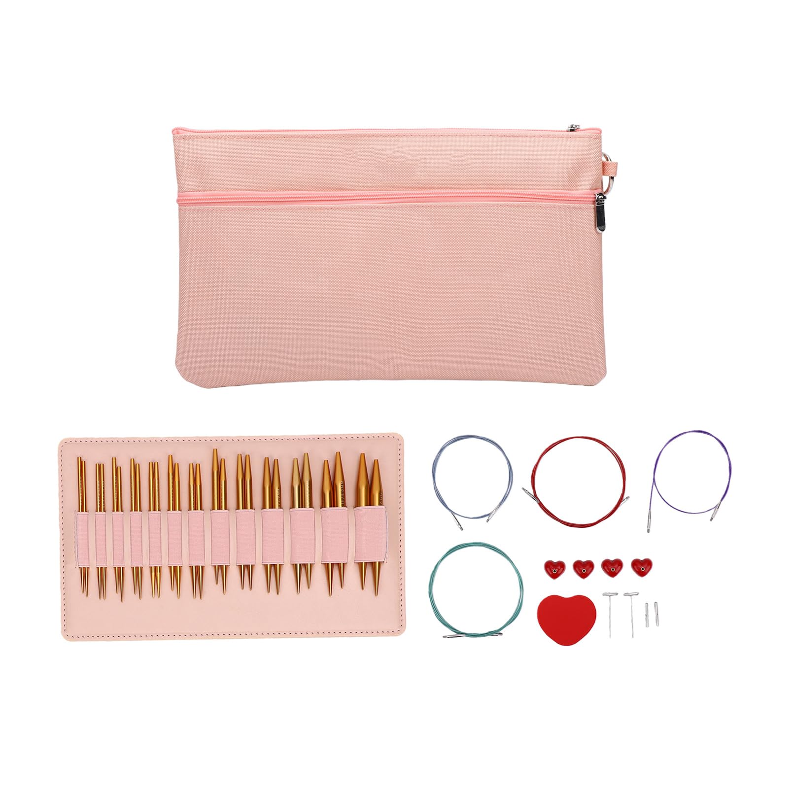 OEBUAFI Set di Ferri da Maglia Intercambiabili, Aghi Circolari in Alluminio | 13 Misure, 4 Cavi Flessibili 40-100 Cm, Alluminio Liscio, Punte Affusolate