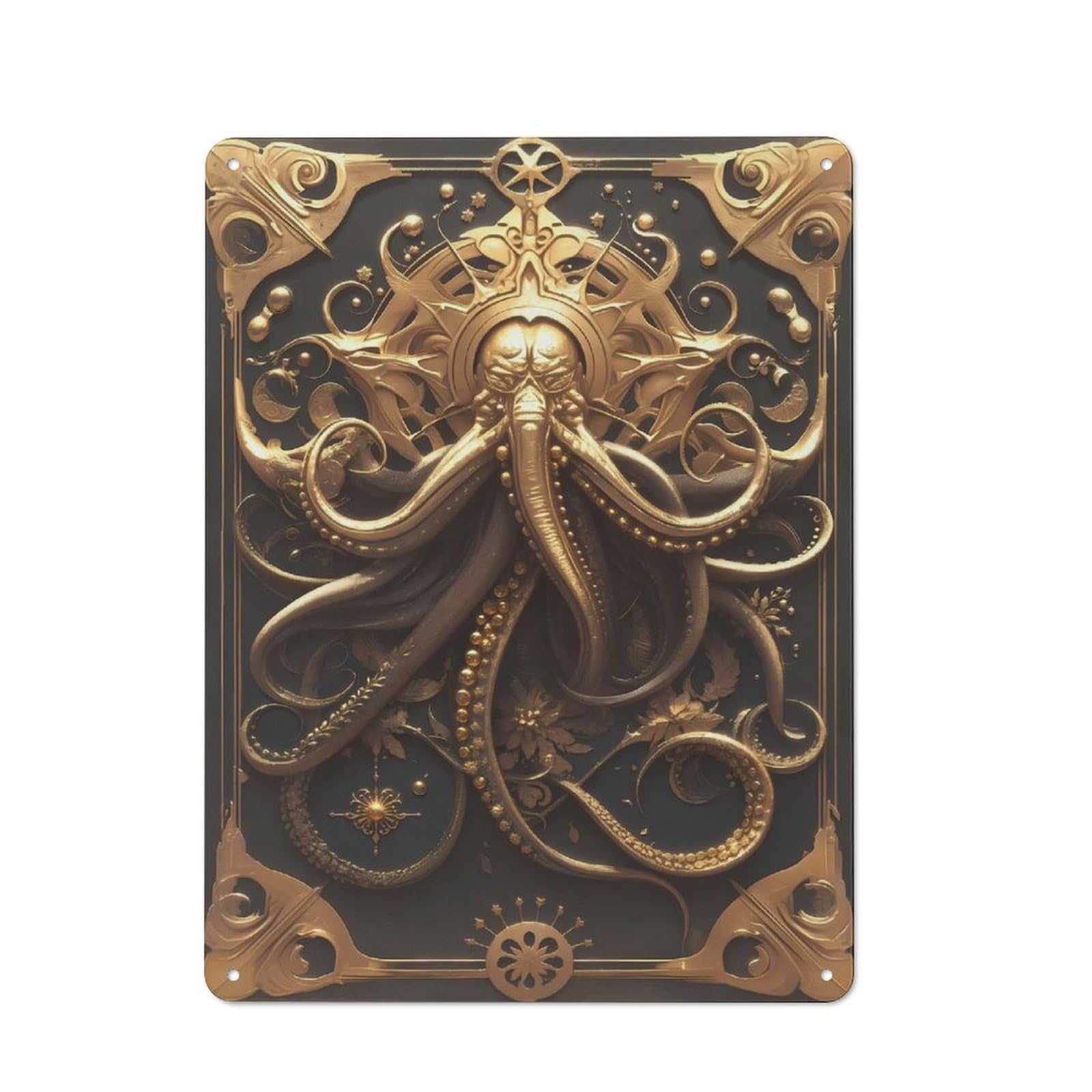 Junmoney Style-1 Golden Mystery Kraken Rustic Tin Sign 40X30cm For Man Cave Or Games Room, A Decorative Gift For A Newly Furnished Man Cave And Games Room