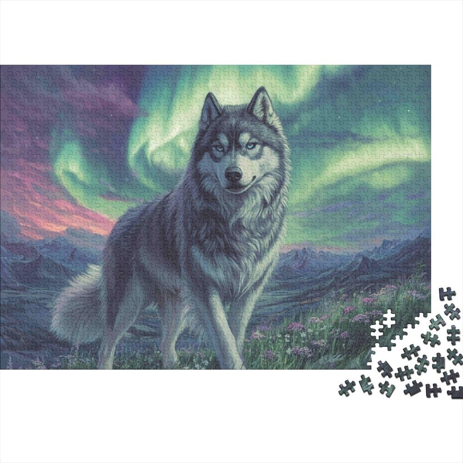 Wolf Under Aurora 1000-piece Jigsaw Puzzle Premium Paper Educational Detailed Brainteasing Wolf Aurora Field for A Puzzle Gift for Women And Men 70x50cm/1000pcs