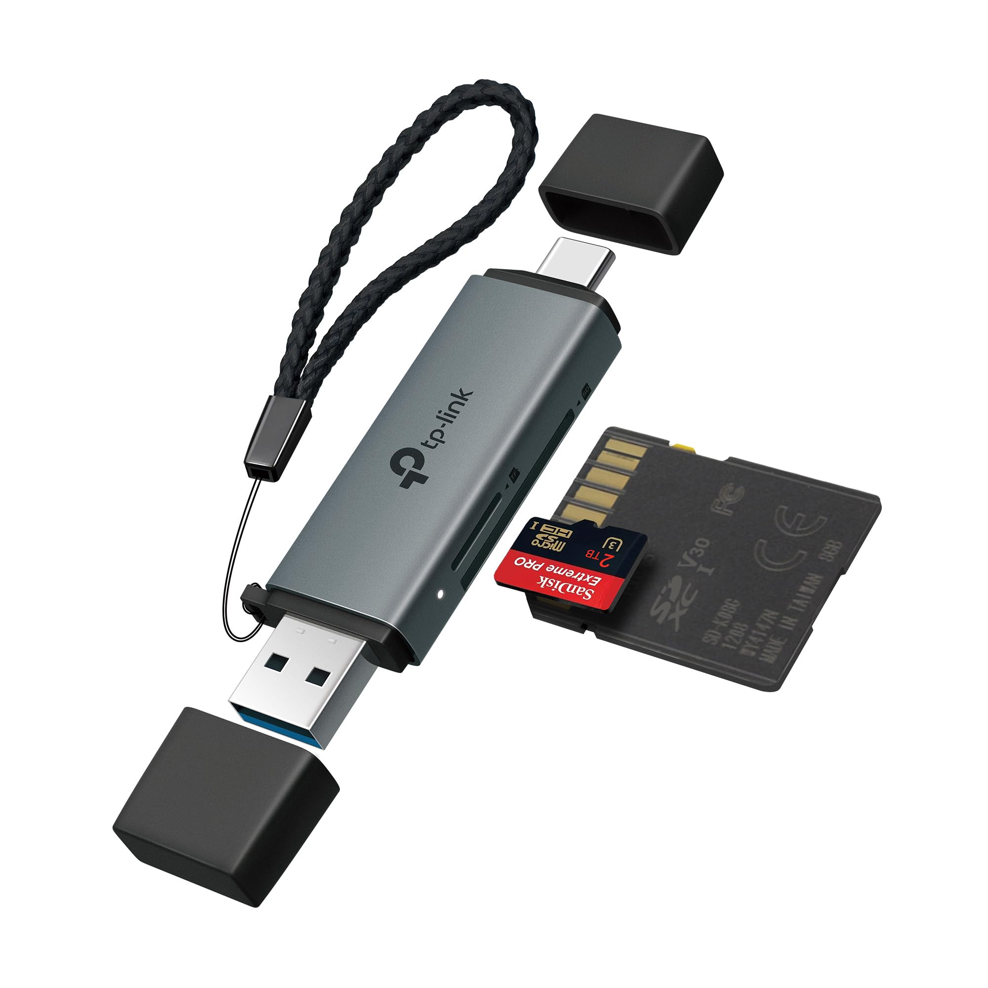 TP-Link Czytnik kart SD, czytnik kart pamięci USB 3.0 typu C i A, 2 w 1, do kart pamięci SD/Micro SD/SDHC/SDXC, szybki transfer danych, Plug & Play z systemami Windows, macOS, iPadOS, Android i Chrome