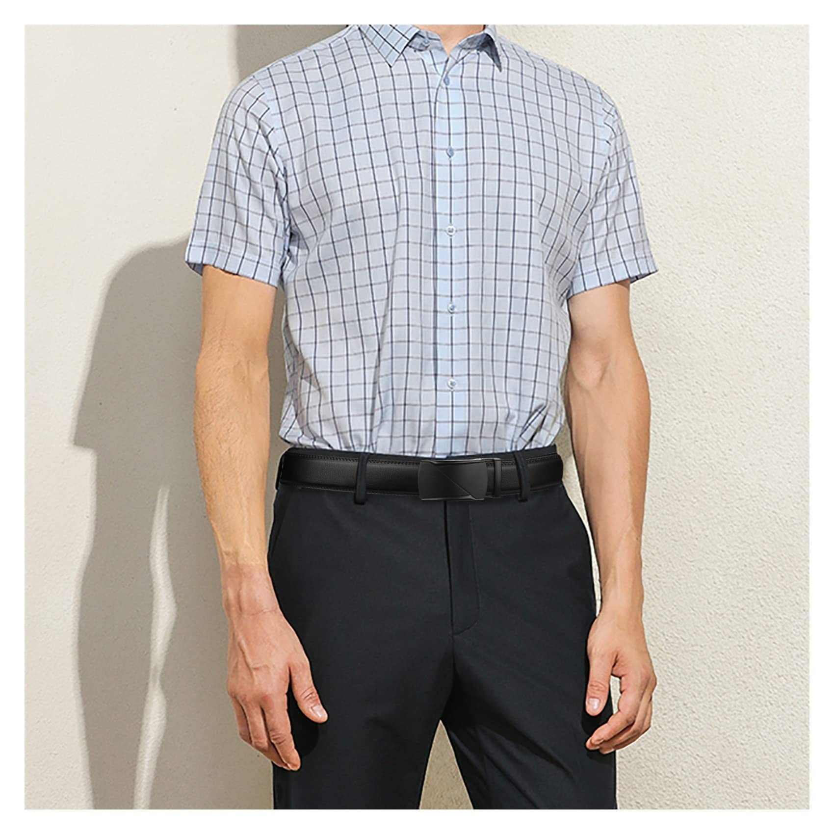 JOJOJ Cinturón de Cuero Genuino Hombres Cinturón Casual Ajustable for Hombres(Black 1)