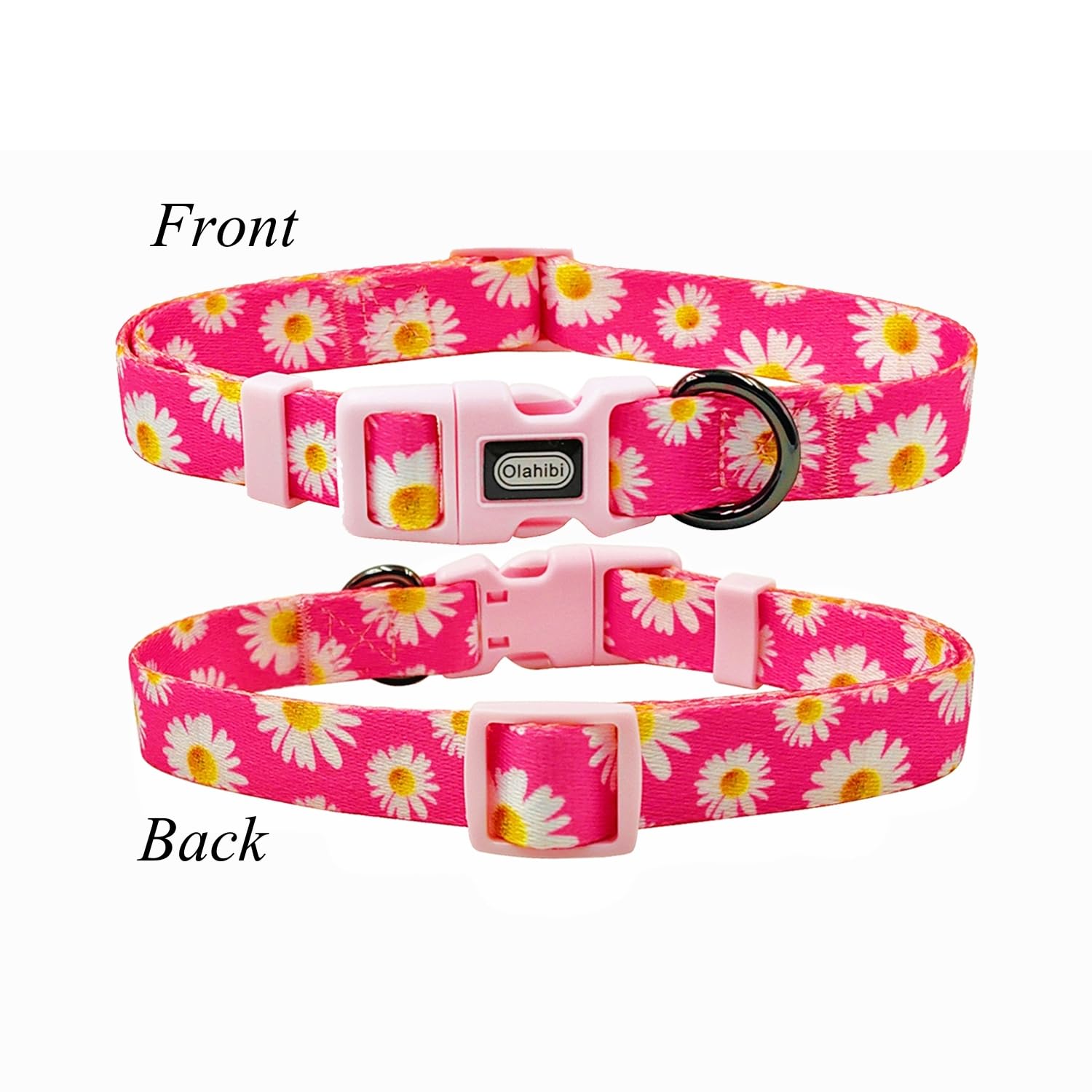 Dog Collar and Leash Set, Cute Pink Daisy Pattern, Polyester Material, 5ft Leash, for Small Dogs.(S, Daisy Set)